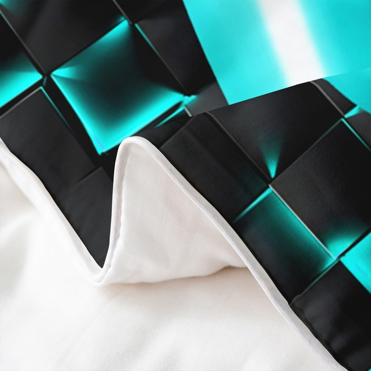 100% Cotton Gaming Bed Linen Sets for Boys, Gamer Duvet Cover, Gamepad Video Game Comforter Cover for Boys Men, Neon Lights Grid Plaid Grid Bed Set Reversible Mint Green Duvet Cover image number 5