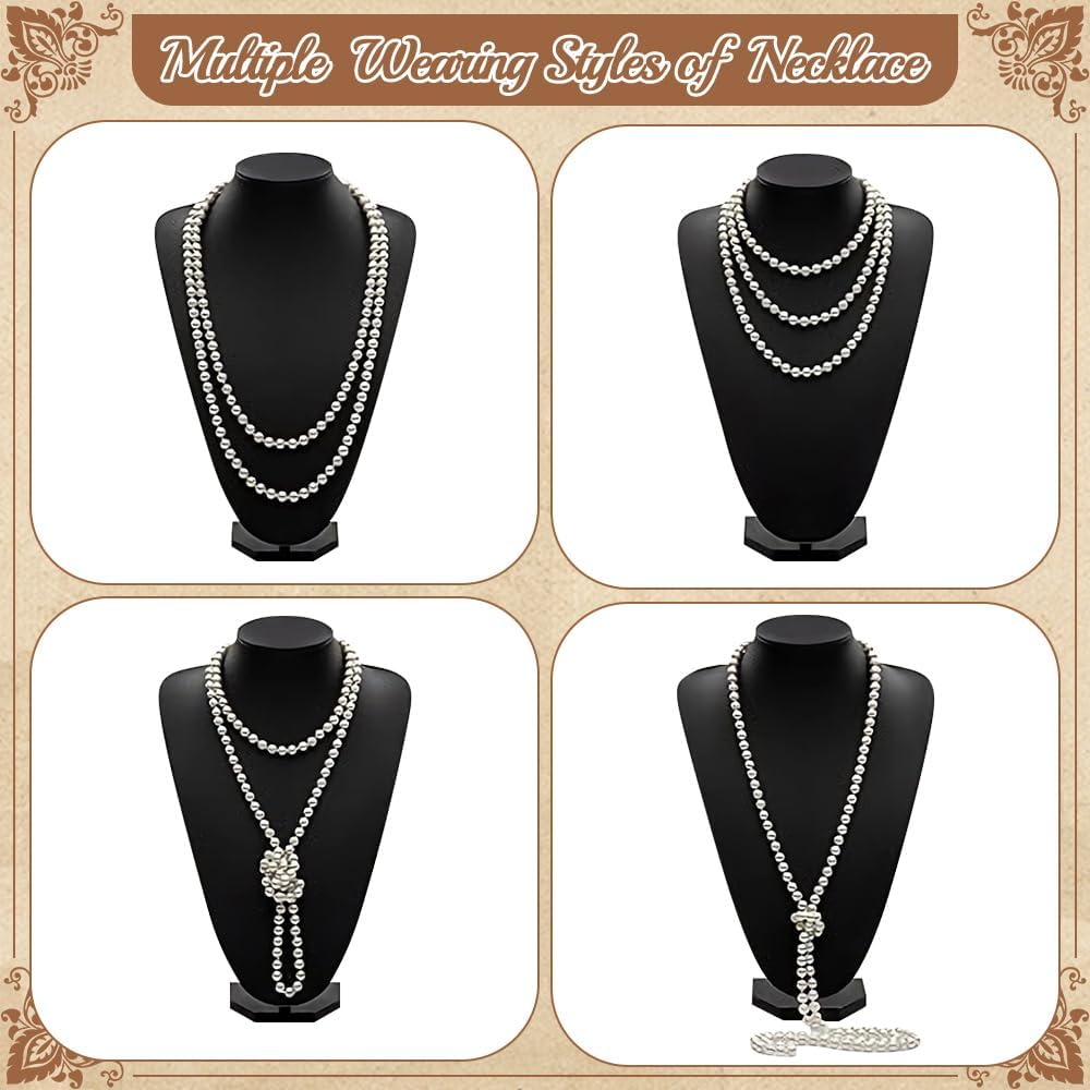 WOTOW 1920S Great Gatsby Accessories for Women - 9PCS Roaring 20S Gatsby Costume Set with Shawl Flapper Headband Necklace Extendable Plastic Holder Gloves Earrings Stockings for Party Halloween image number 2