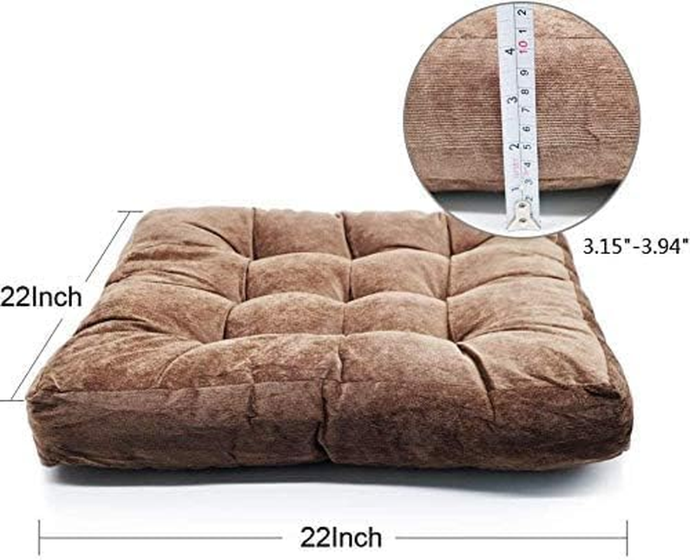 Kaichen Thicken Corduroy Seat Cushion,Floor Pillow，Large Square Seat Pads Plush Tatami Futon Floor Mat Bay Window Cushion Yoga Meditation Pad 55X55Cm(22X22Inch) (Coffee) image number 3