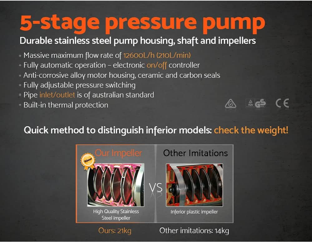 Giantz 1800W 12600L/H High Pressure Water Pump Irrigation Garden Farm Rain Tank Pump Controller image number 1