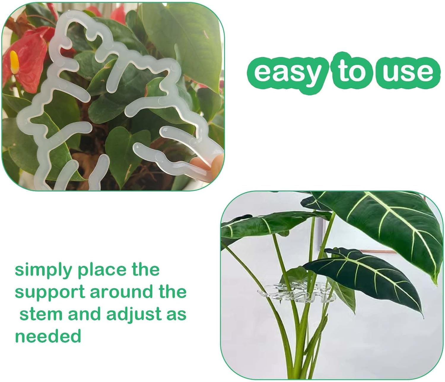 2Packs Leaf Plant Support for Monstera - Aesthetic Bamboo Clamp Set with Support Rings, Unique Plant Stakes for Vertical Growth | Durable 2-Piece Plant Support System