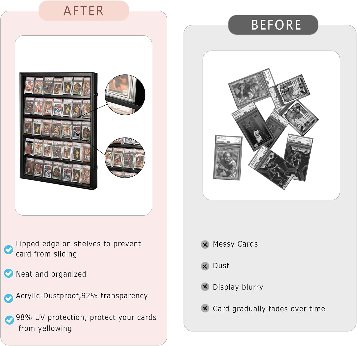 Graded Sports Card Display Case - 35 Baseball Card Display Case -Trading Card Frame Wall Display Lockable with UV Protection Acrylic Door for Football Basketball Hockey Cards,Black