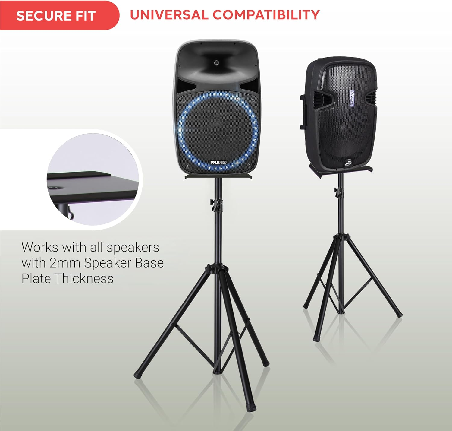 Pyle Dual Studio Monitor 2 Speaker Stand Mount Kit - Heavy Duty Tripod Pair and Adjustable Height from 34.0&rdquo; to 53.0&rdquo; W/Metal Platform Base - Easy Mobility Safety PIN for Structural Stability PSTND32 image number 2