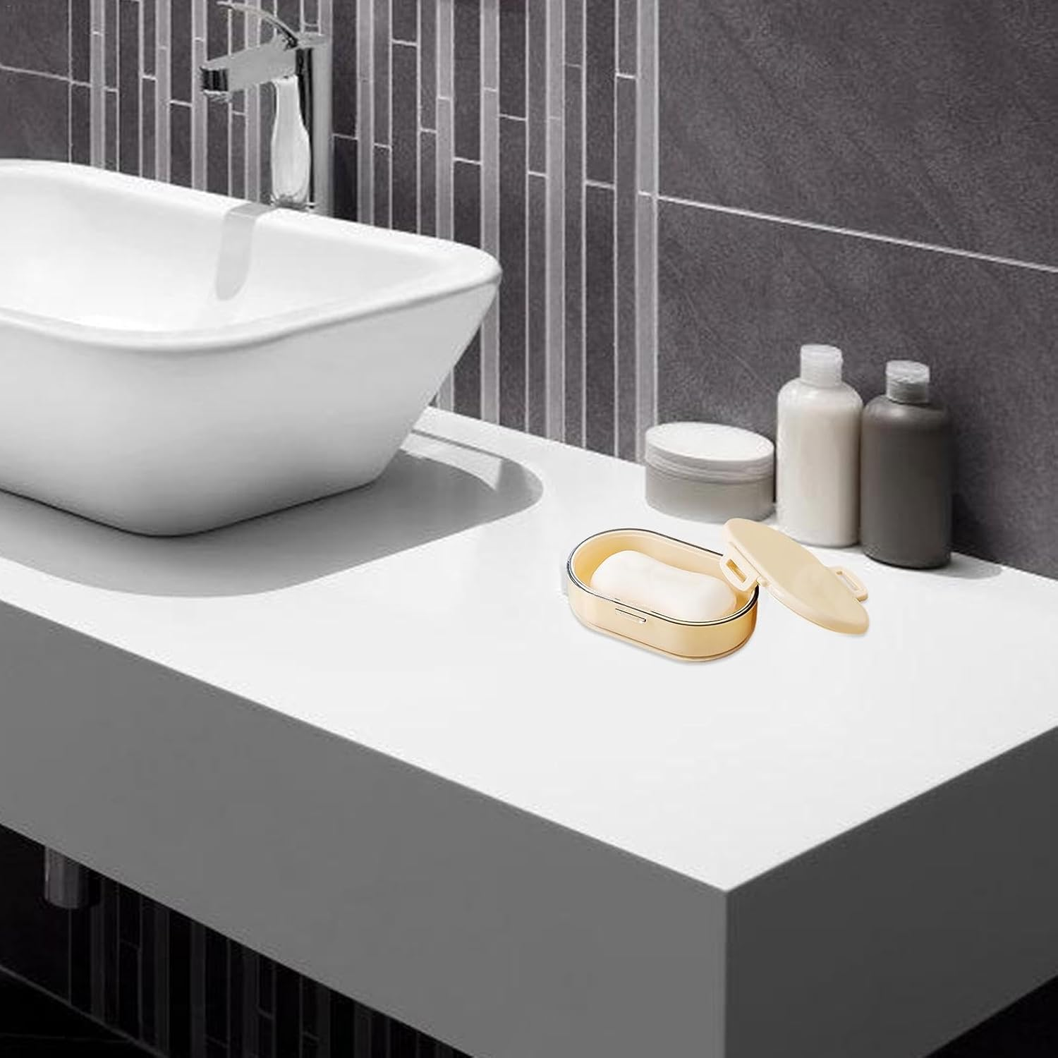 Fisssure Shampoo Bowl with Lid, Travel Shampoo Case | Portable Shampoo Container, Shampoo Case | Travel Shampoo Holder with Draining Board, Shampoo Bar Holder for Home Travel image number 2