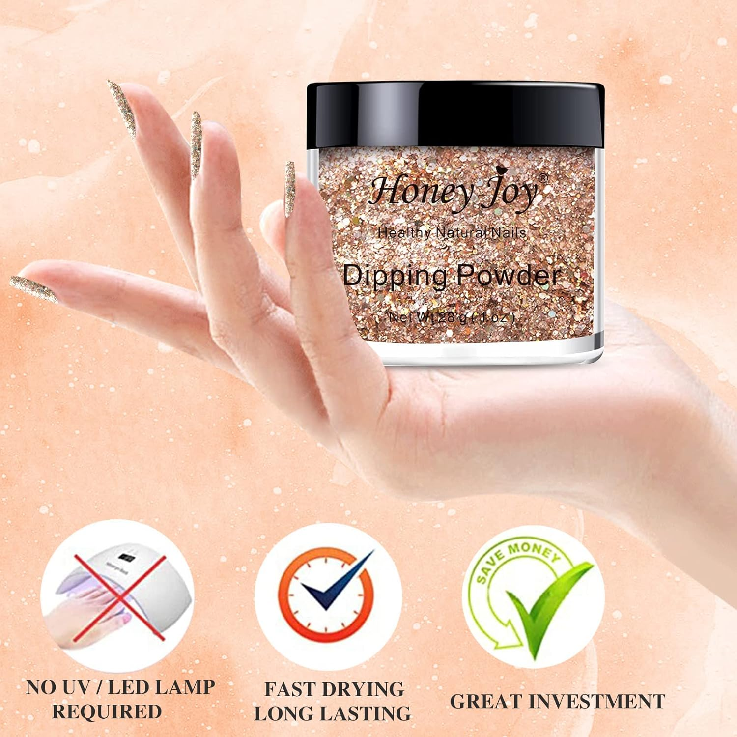 28G/Box Champagne Color Shine Glitter Hexagon Sequins Paillette Dip Powder Nails Dipping Nails Long-Lasting Nails No UV Light Needed (Hj-Nd064B-No.137) image number 1