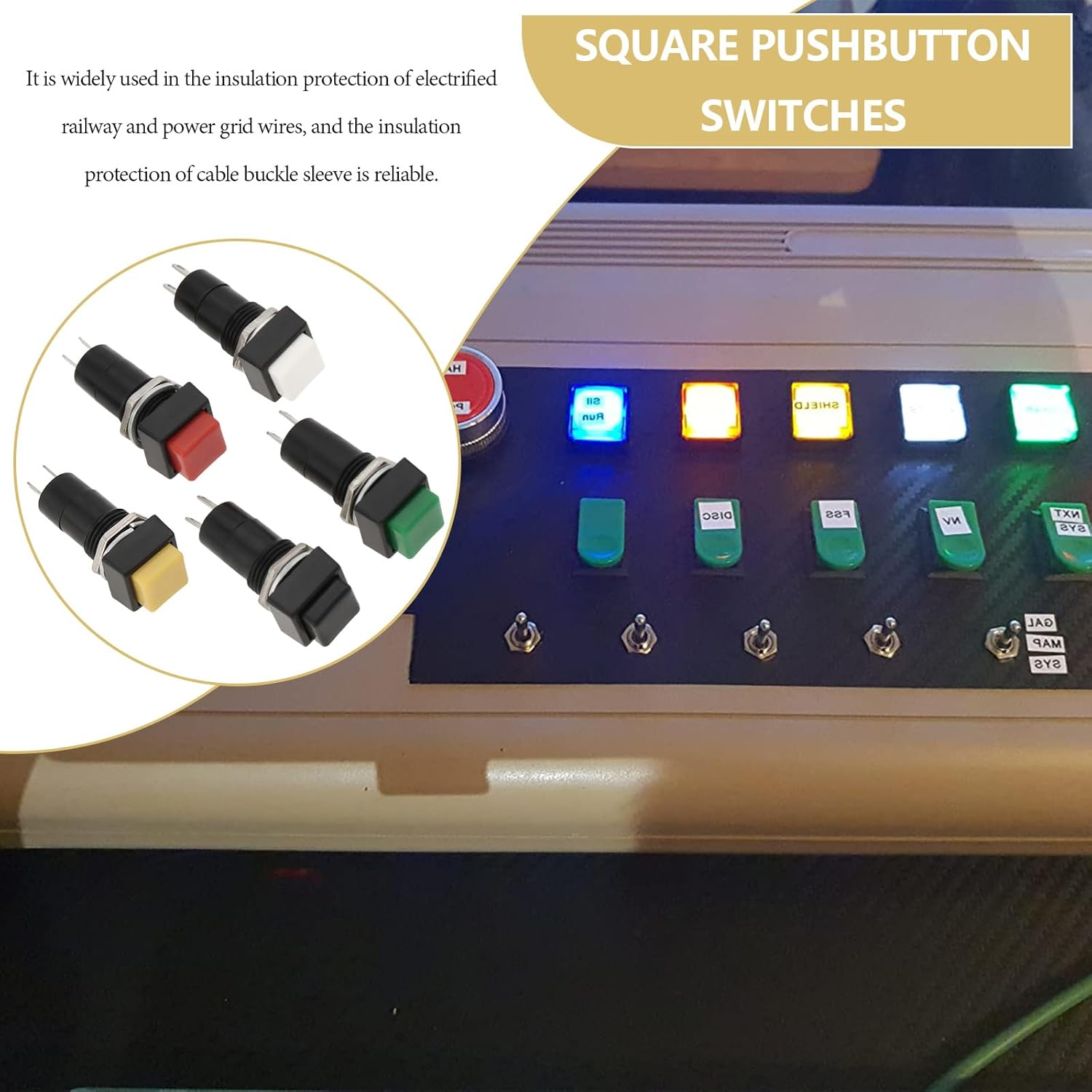 YINETTECH 10Pcs 12Mm on off Latching Square Push Button Switch SPST Latching Push Button Switch 250V/3A for Auto Electronics, Black White Yellow Green Red image number 4