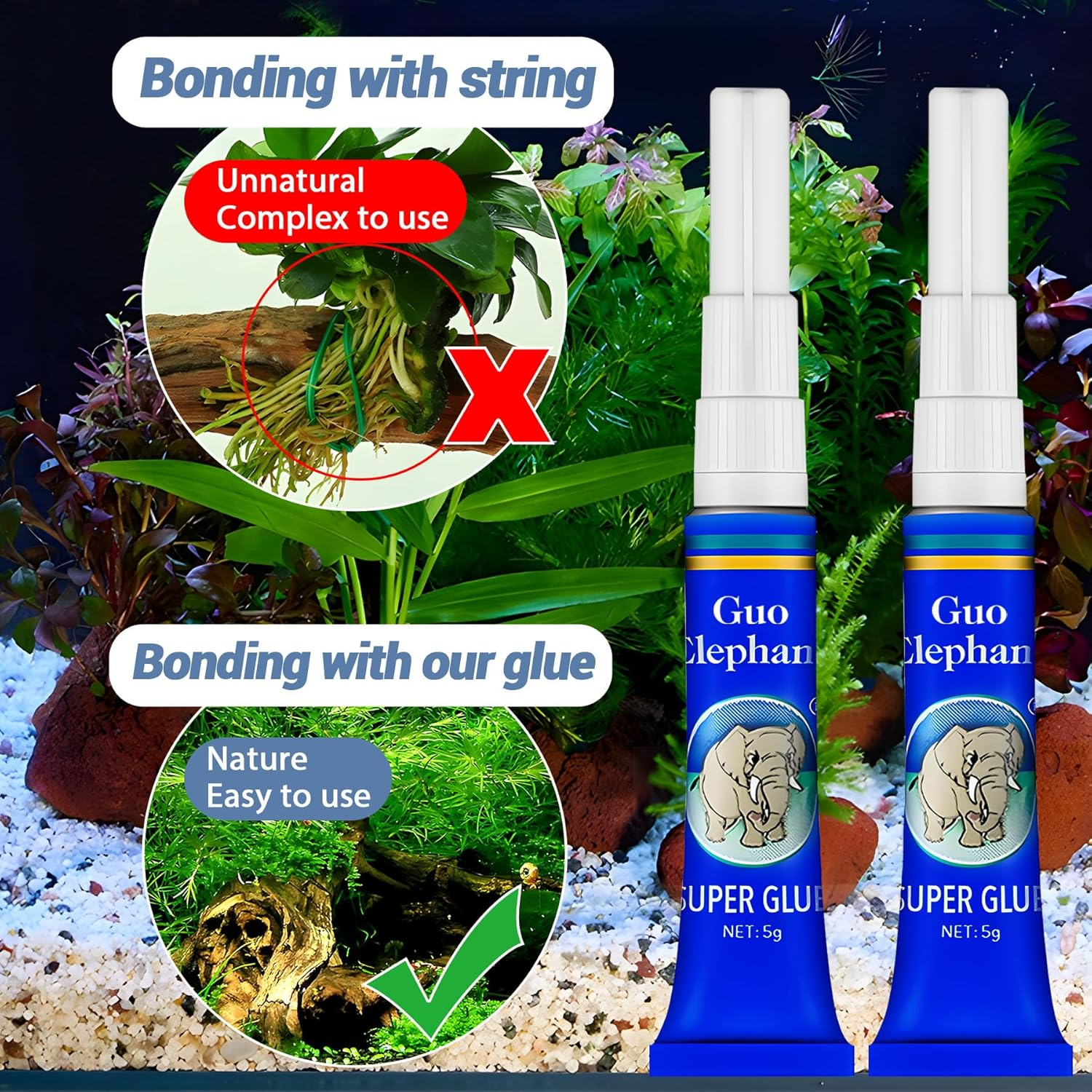 1DFAUL Aquarium Glue Fish Safety, 2Pcs Coral Reef Glue for Plants Moss, Coral, Stone, Wood Aquascaping, Quick Drying (2) image number 5