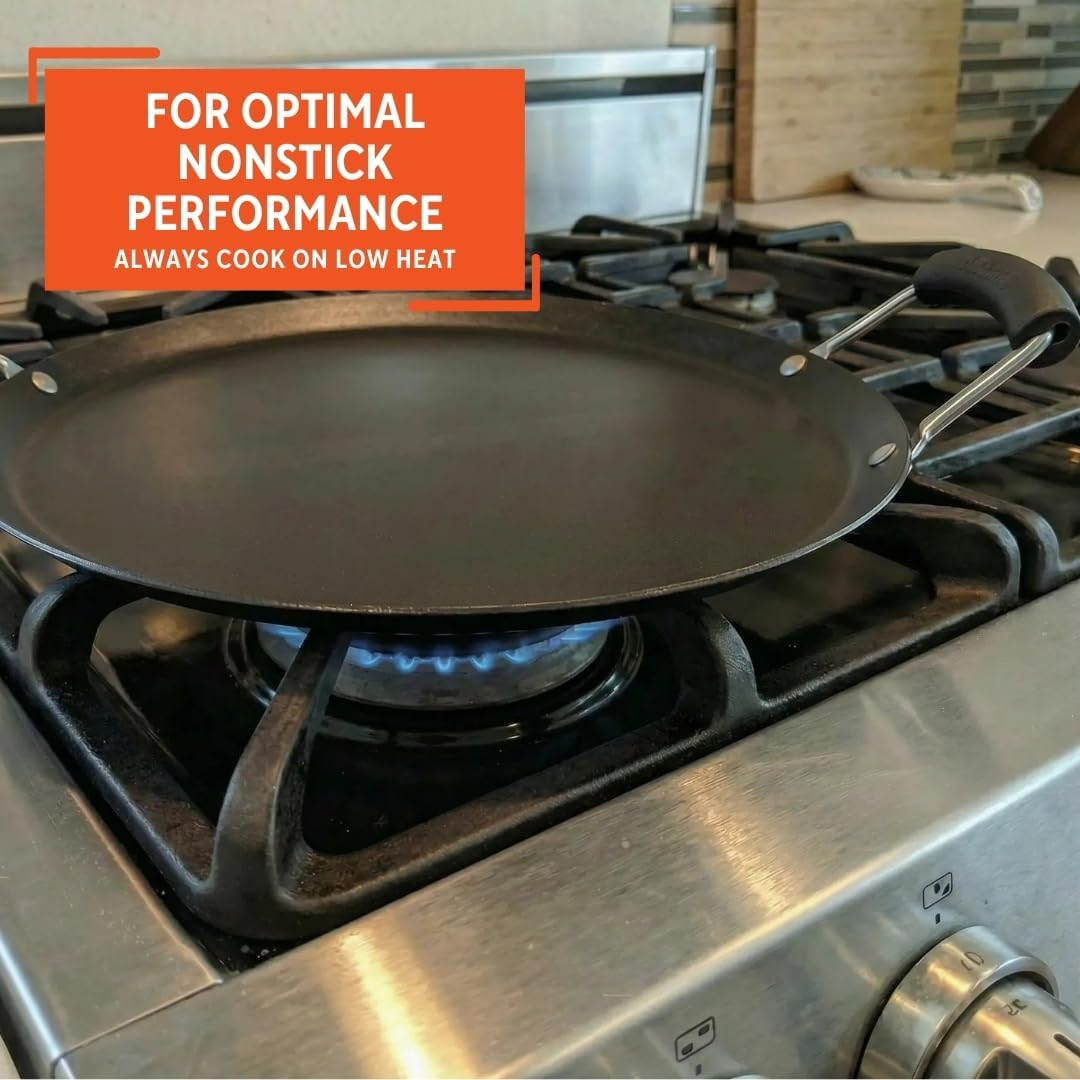 IMUSA USA, Black Carbon Steel Large round Comal with Bakelite Handles, 14" image number 1