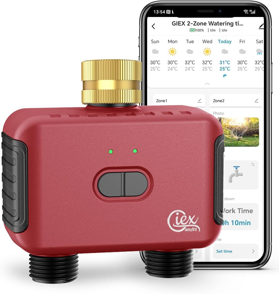 GIEX Wifi 2-Zone Sprinkler Timer GX-03, Smart Garden Irrigation Controller for Hose Faucet, Works with Tuya and Smart Life App, Automatic Watering System