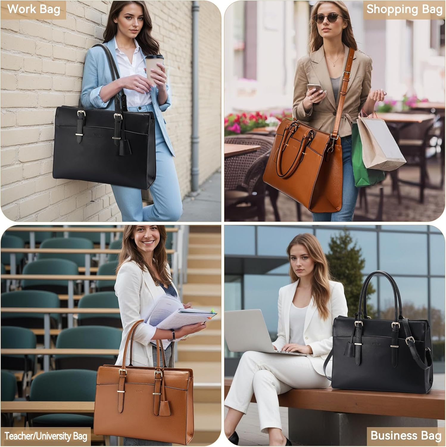 15.6Inch Laptop Tote Bag for Women,Vaschy Large Vegan Leather Work Tote Bag Briefcase Computer Bag Handbag Shoulder Bag Briefcase for Business Office Travel - Brown image number 7