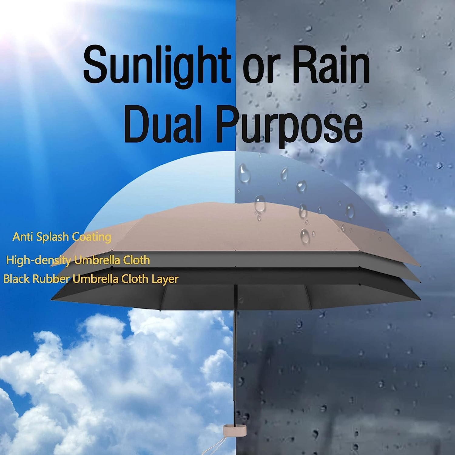 Mini Folding Windproof Travel Umbrella Cute Small Umbrella for Sun and Rain 99% UV Protection Compact Lightweight Portable for Women Men Kids Multiple Colors image number 5