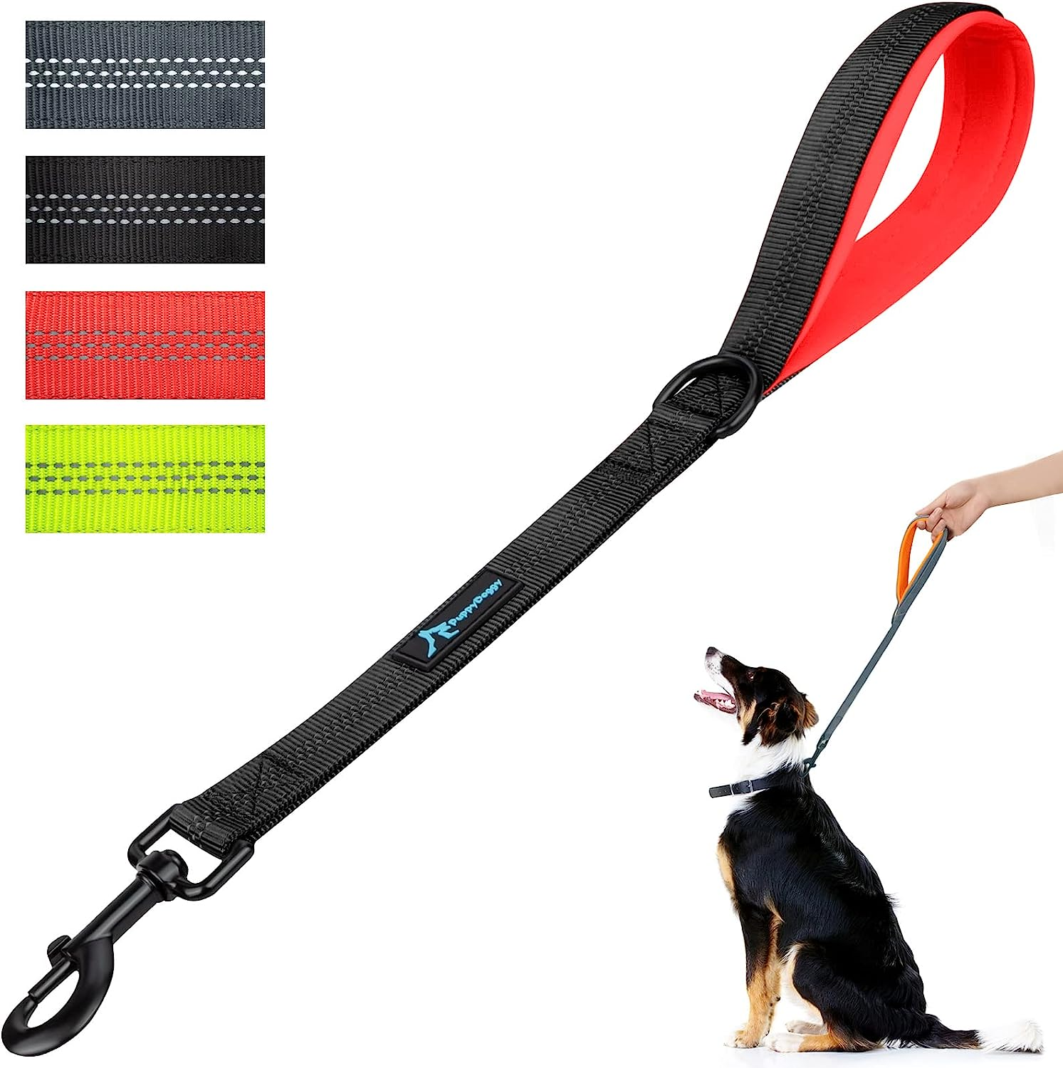 Puppydoggy Short Dog Leash 18In Padded Handle Dog Lead with 3 Reflective Thread for Large Medium Dogs Heavy Duty Dog Rope Pet Leash for Walking Training 18 in X 1 in (Black 1 Pack) image number 3