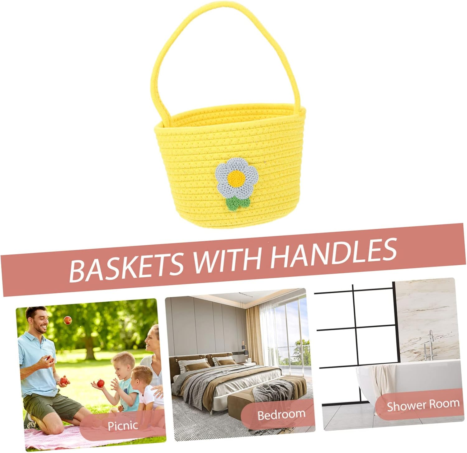 Holibanna Easter Baskets Small Knitted Cotton Rope Tote Bag Easter Eggs Bucket Picnic Basket Clothing Storage Basket for Days Decoration image number 3