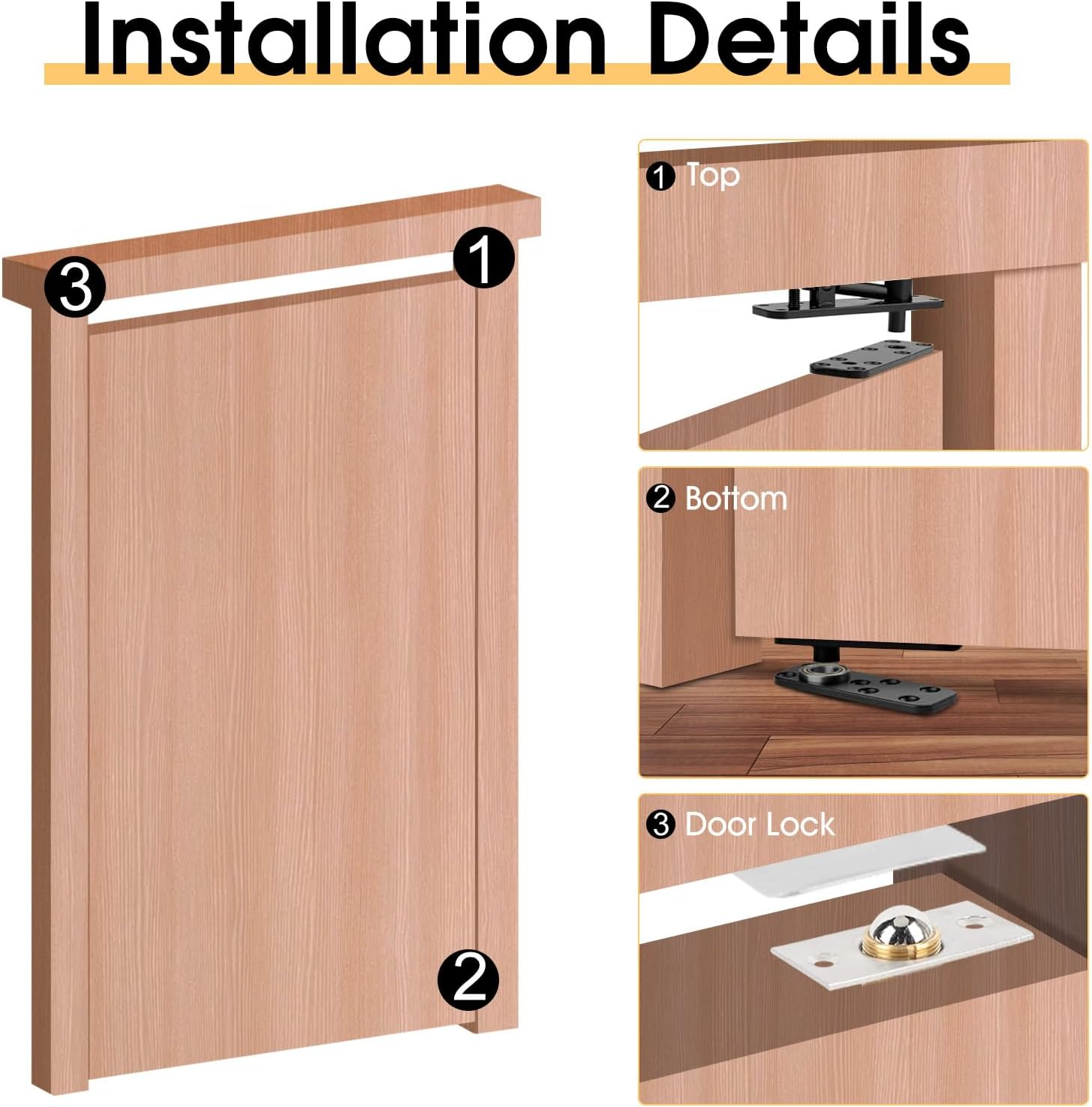 Hidden Door Hinge, 360&deg; Swing Pivot Hinges, 570Lbs Load-Bearing, Silent Operation, Stainless Steel Door Hinge Hardware Kit, Black Heavy Duty Door Hinges for Secret Door or Hidden Door Bookcase image number 1