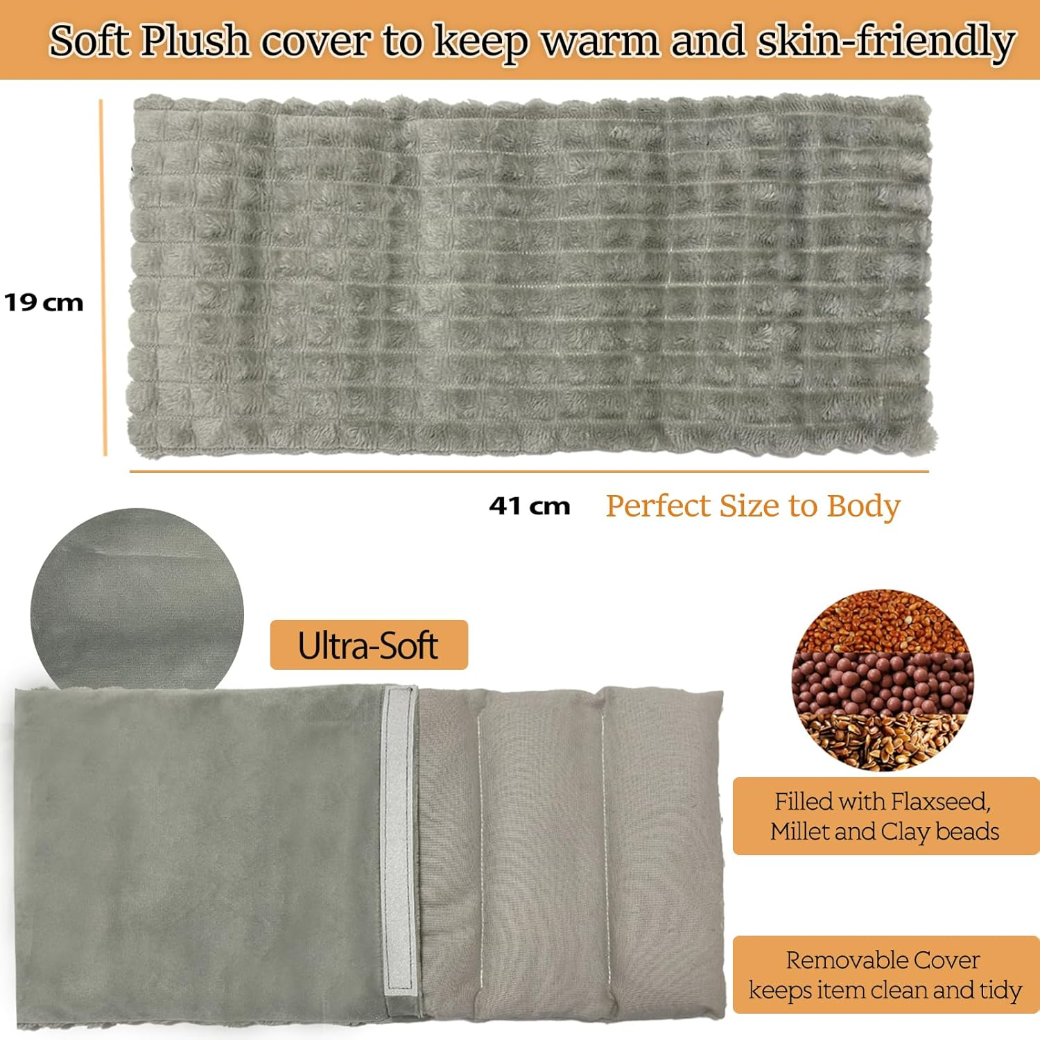 Microwave Heat Pack for Neck Shoulder Back Pain Relief, 40 * 18Cm Large Heated Wrap Microwavable Heating Pad with Moist Heat Therapy, Warm Compress Flaxseed Wheat Bag for Cramps image number 2
