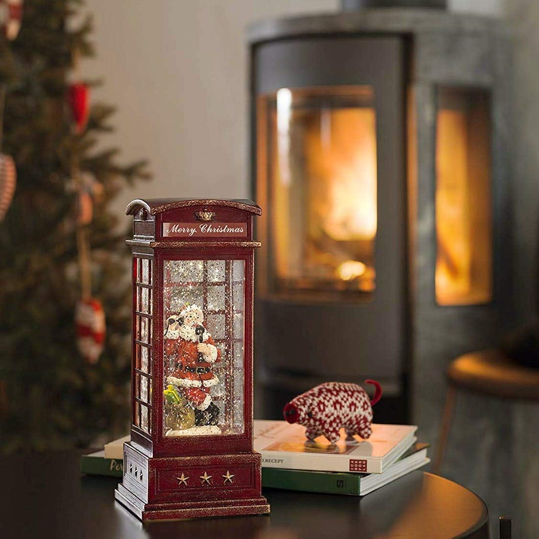 Konstsmide Lantern : Santa in Red Telephone Box, Water Filled : Battery Operated & Timer : 4363-550 image number 1