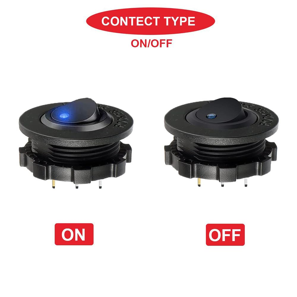 Round Toggle LED Switch, 3 Pack, 12V Car Truck Rocker Switch, 20A, 3 Pins with 9 Connection Cables image number 2