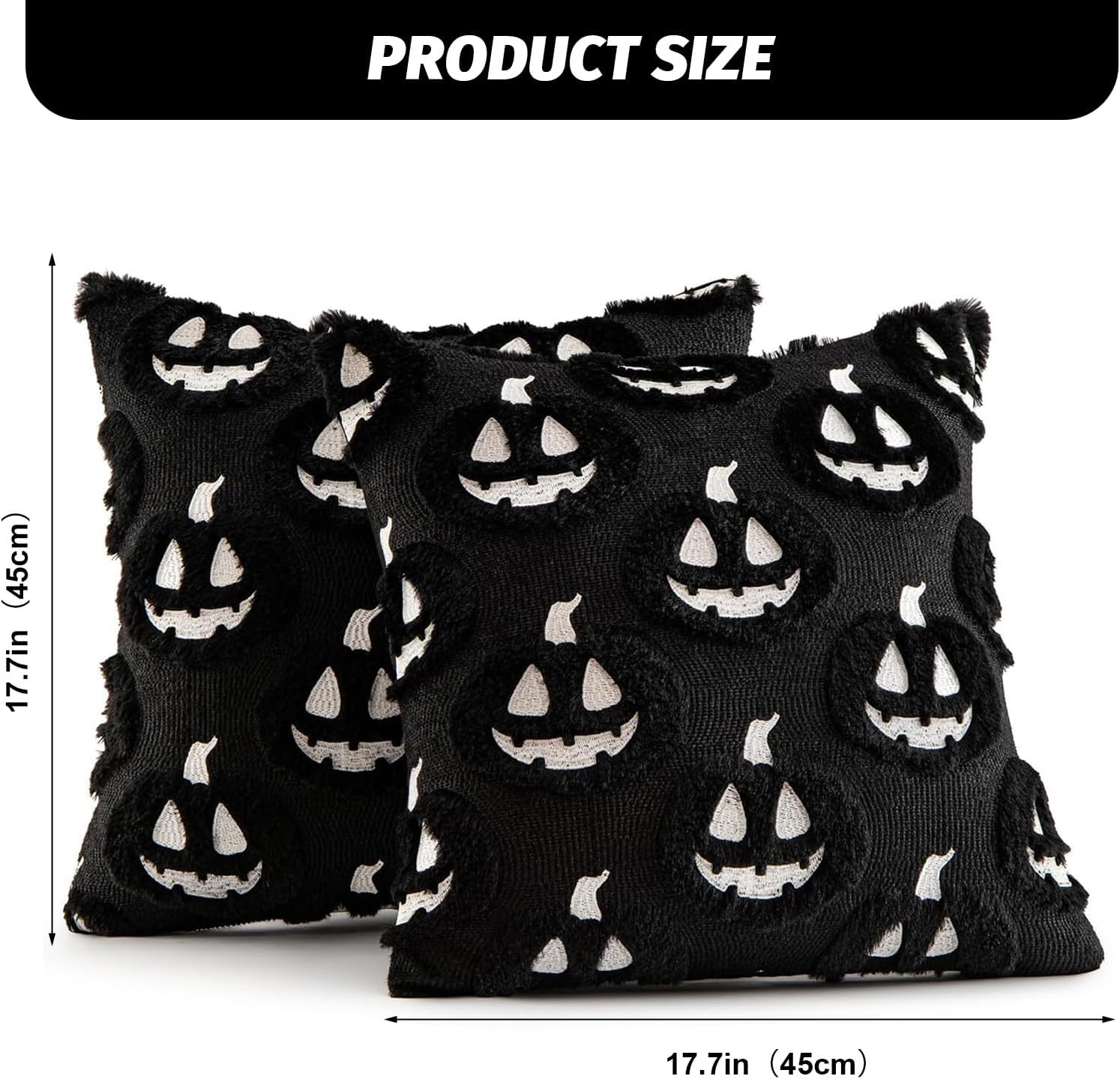 Pillow Covers: 2 Fall Pumpkin Throw Pillow Covers. Soft Plush, Pumpkin-Themed&mdash;Ideal for Autumn, Halloween/Thanksgiving Decor; Fits Home, Patio, Sofa, Couch(17.7&times;17.7In, Black) image number 6