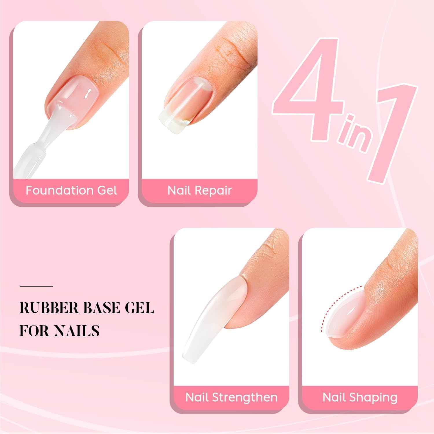 Nicedeco Rubber Base and No Wipe Top Coat Set 2 Pcs 15Ml Gel Nail Polish Soak off LED U V Gel Nail Kit Cruelty-Free & Vegan image number 2