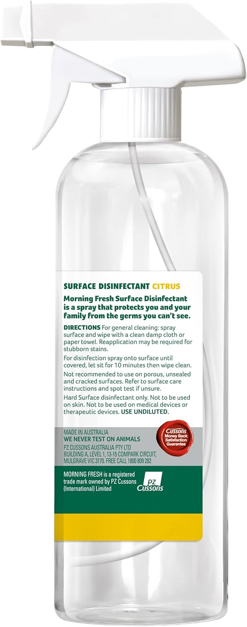 Morning Fresh Surface Disinfectant Citrus Effective against COVID-19 Kills 99.9% Germs and Viruses 500 Milliliters