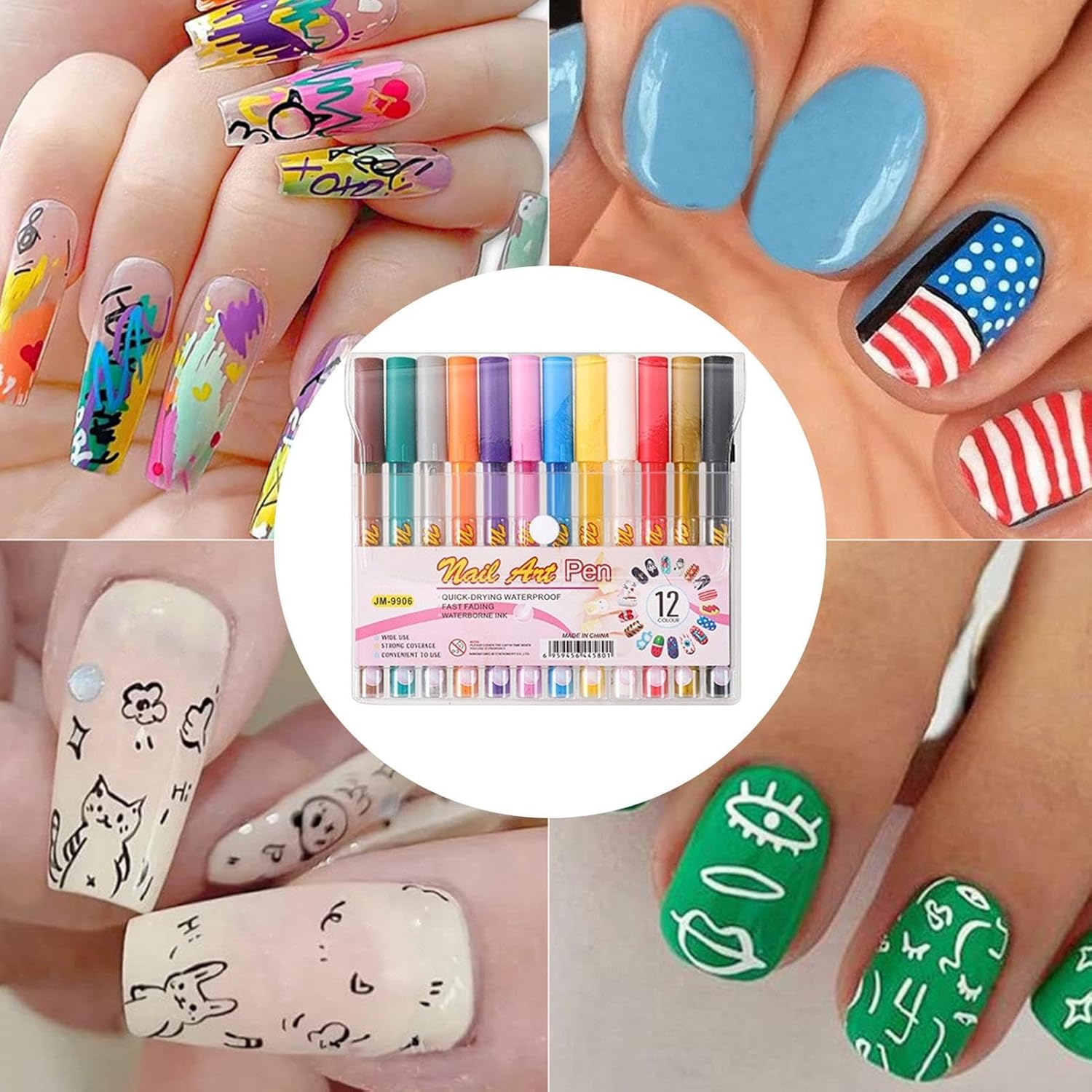 Qkbuza Nail Polish Pens for Kids,12 Colors Acrylic Paint | Quick-Drying Gel Nail Pens | for Daily Party Wedding Holiday Spring Summer Halloween Girls Teens image number 3