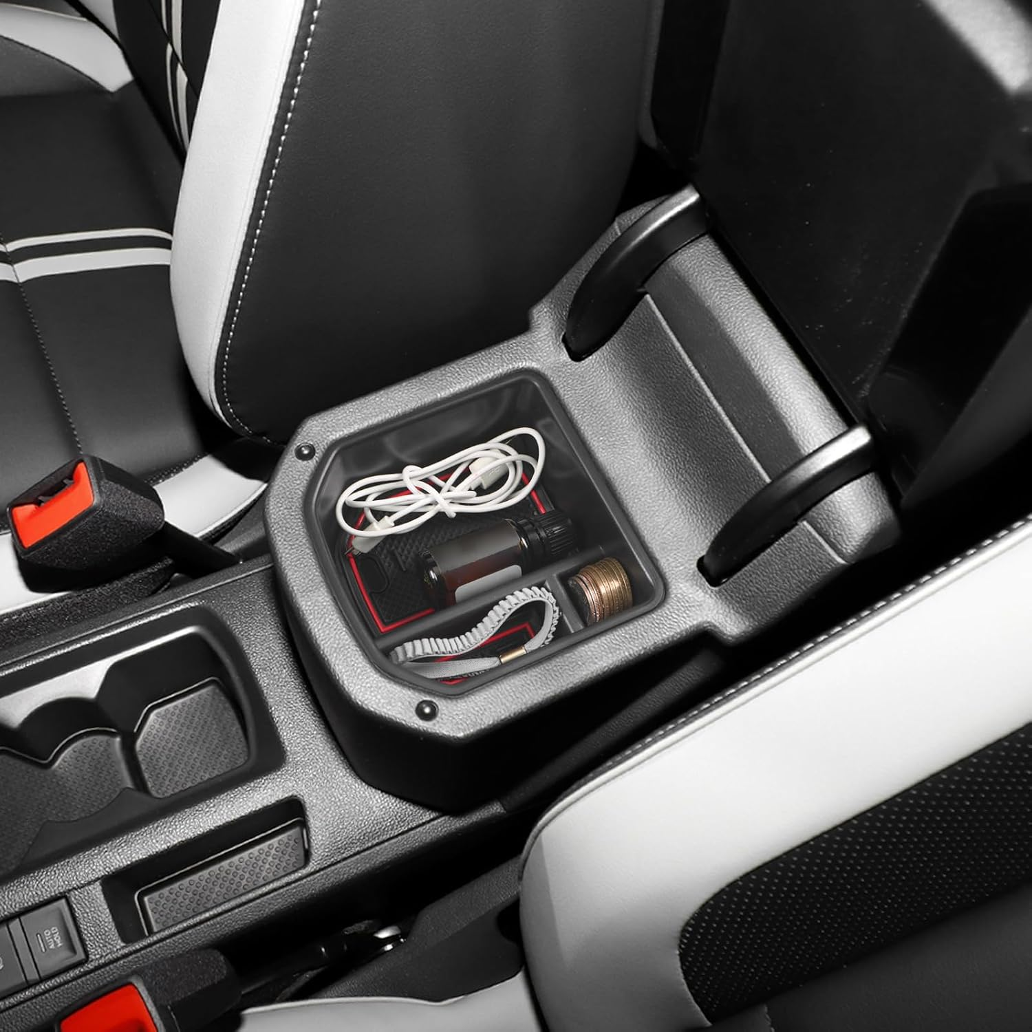 Centre Console Storage Box Compatible with VW T-ROC 2018-2024, T ROC Accessories Armrest Organiser, T-ROC Centre Armrest Glove Box with Non-Slip Mat (Red) - Blue image number 7