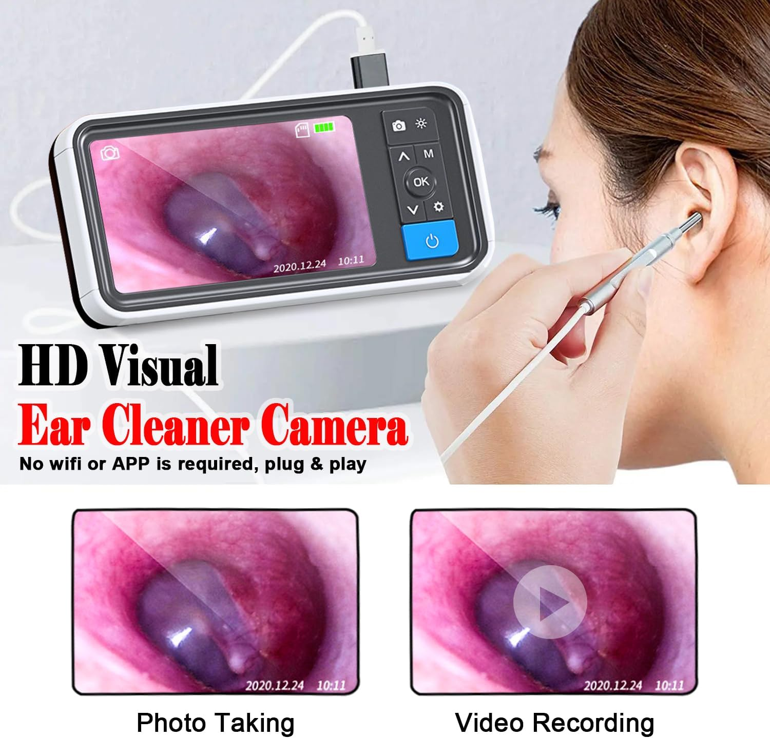 Digital Otoscope Ear Camera HD Visual Ear Cleaner with 4.5" IPS Screen, 3.9Mm Ear Camera, 6 LED Lights, 32GB Card, Ear Wax Removal Tool, Specula, Supports Photo Snap & Video Recording image number 3