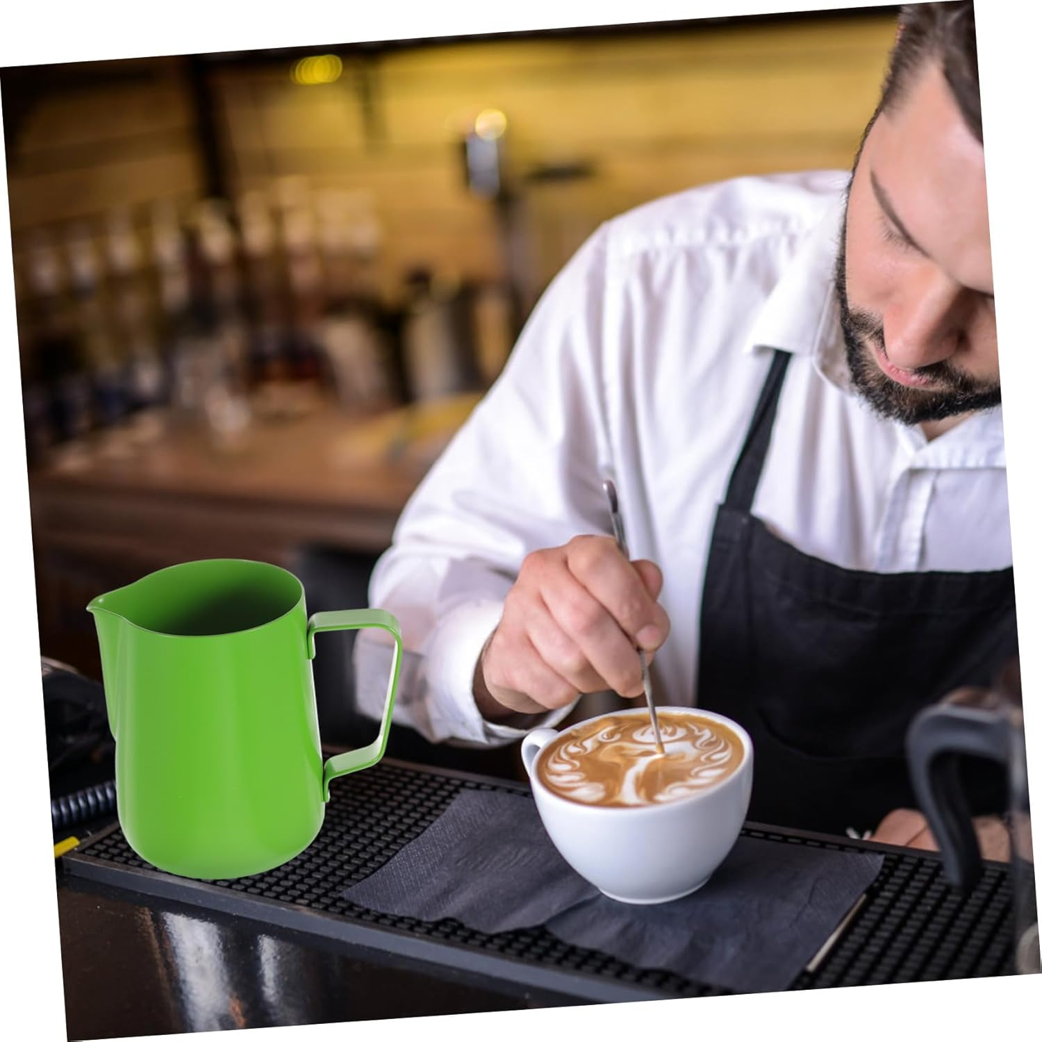 Gadpiparty Non-Stick Coated Stainless Steel Coffee Frothing Pitcher 600Ml Thickened Wall Milk Frother Jug for Latte Art, Green Milk Steaming Pitcher Suitable for Espresso Machines image number 4