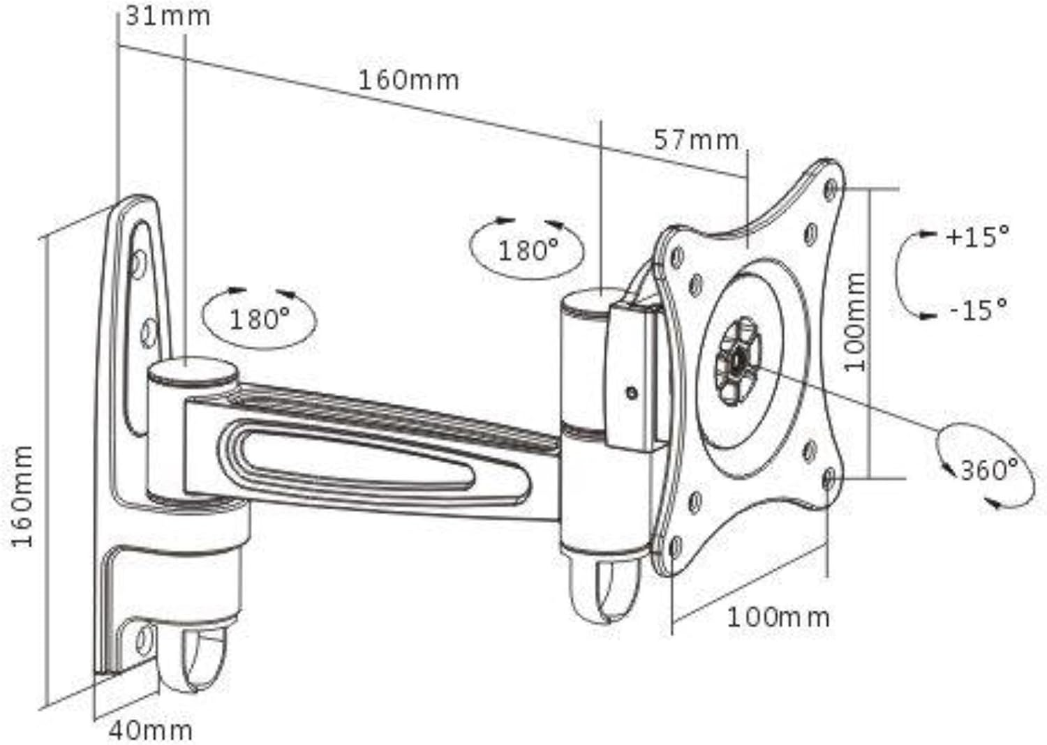 Brateck Single Screen Tilting Swivel Wall Mount for 13 to 27-Inch, Upto 15Kg/Screen