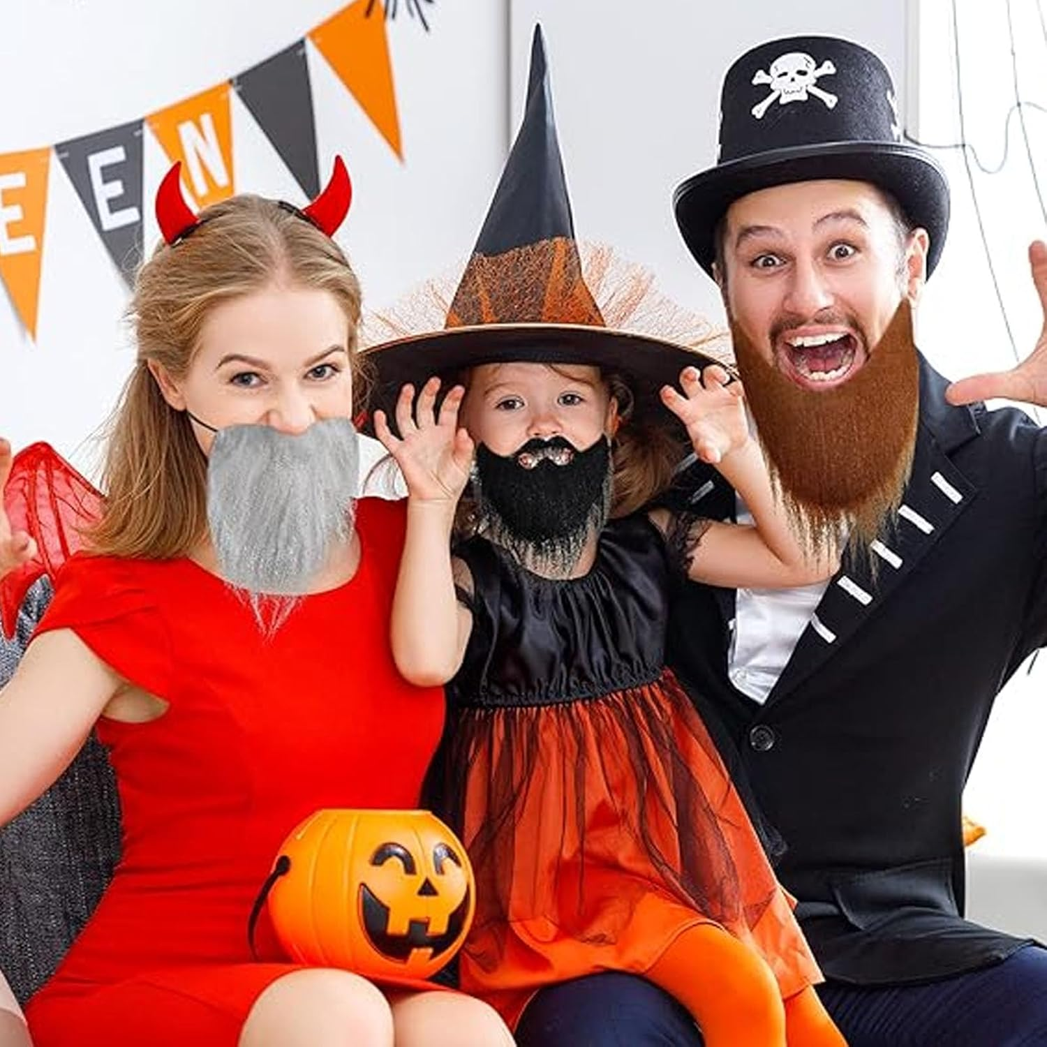 4 PCS Fake Mustache, Fake Beard, Self Adhesive Funny False Costume Whisker for Christmas Halloween Party Adults Children image number 4