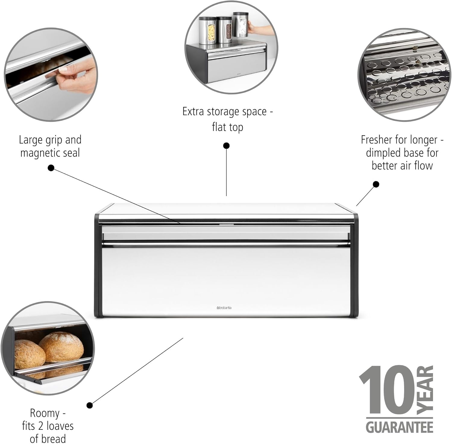Brabantia Fall Front Bread Bin, Matt Steel FPP, Made in Belgium - Matt Steel image number 4