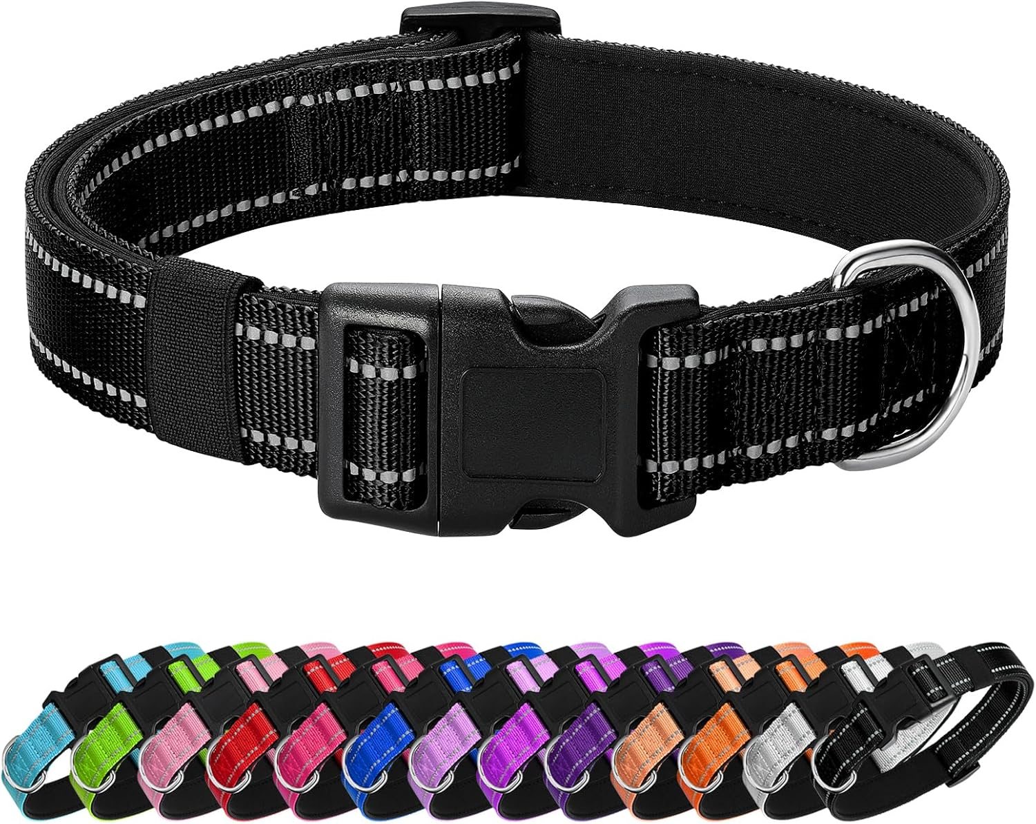 Penseepet Reflective Dog Collar Padded with Soft Neoprene Breathable Quick Release Basic Dog Collars for Medium Large Dogs Blue Boy Girl