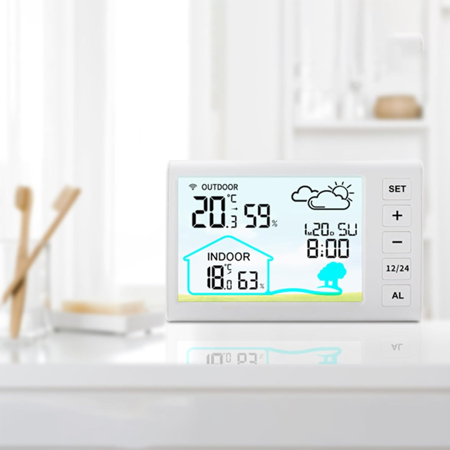 Weather Stations Wireless Indoor Outdoor Thermometer, Home Weather Station, Digital Temperature Display Clock Alarm Adjustable Backlight image number 4