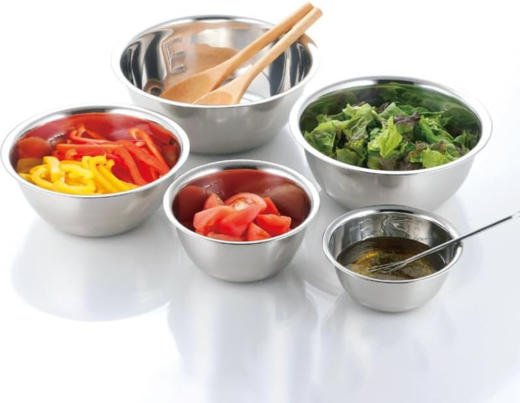 5Pcs Stainless Steel Mixing Bowls Set for Kitchen, Dishwasher Safe Nesting Bowls, Metal Kitchen Bowl for Cooking, Baking, Meal Prepping, Sizes 14,16,20,22,24 Cm(Lid Not Included) (5 Pcs A) image number 2