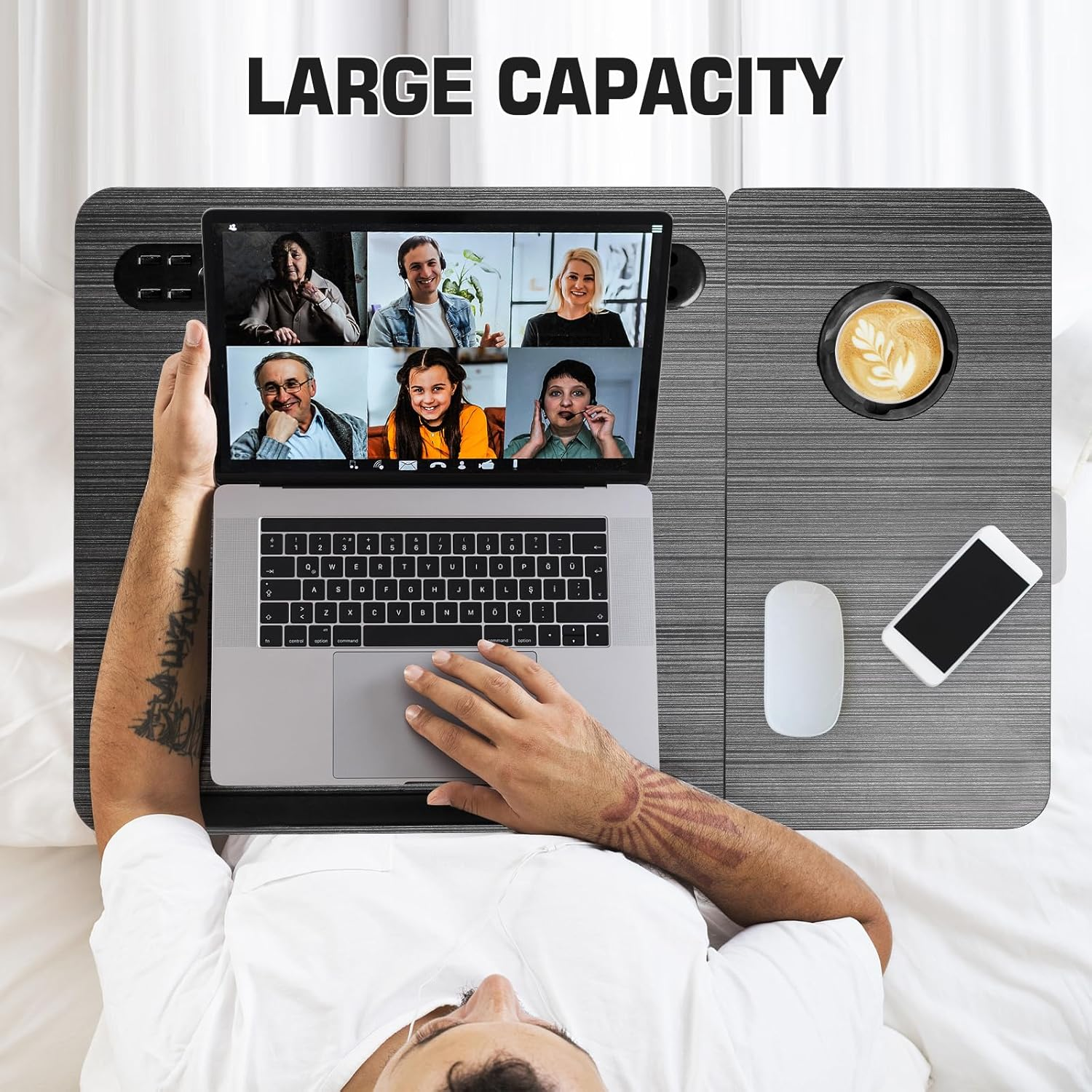 Cloudtrip plus XL Upgraded Laptop Desk with Light, Ipad Holder, Drawer Storage - Larger 23.6IN Size - Multifunctional Lap Desk for Bed, Home Office, Breakfast Tray, Fordable Legs Desk image number 1