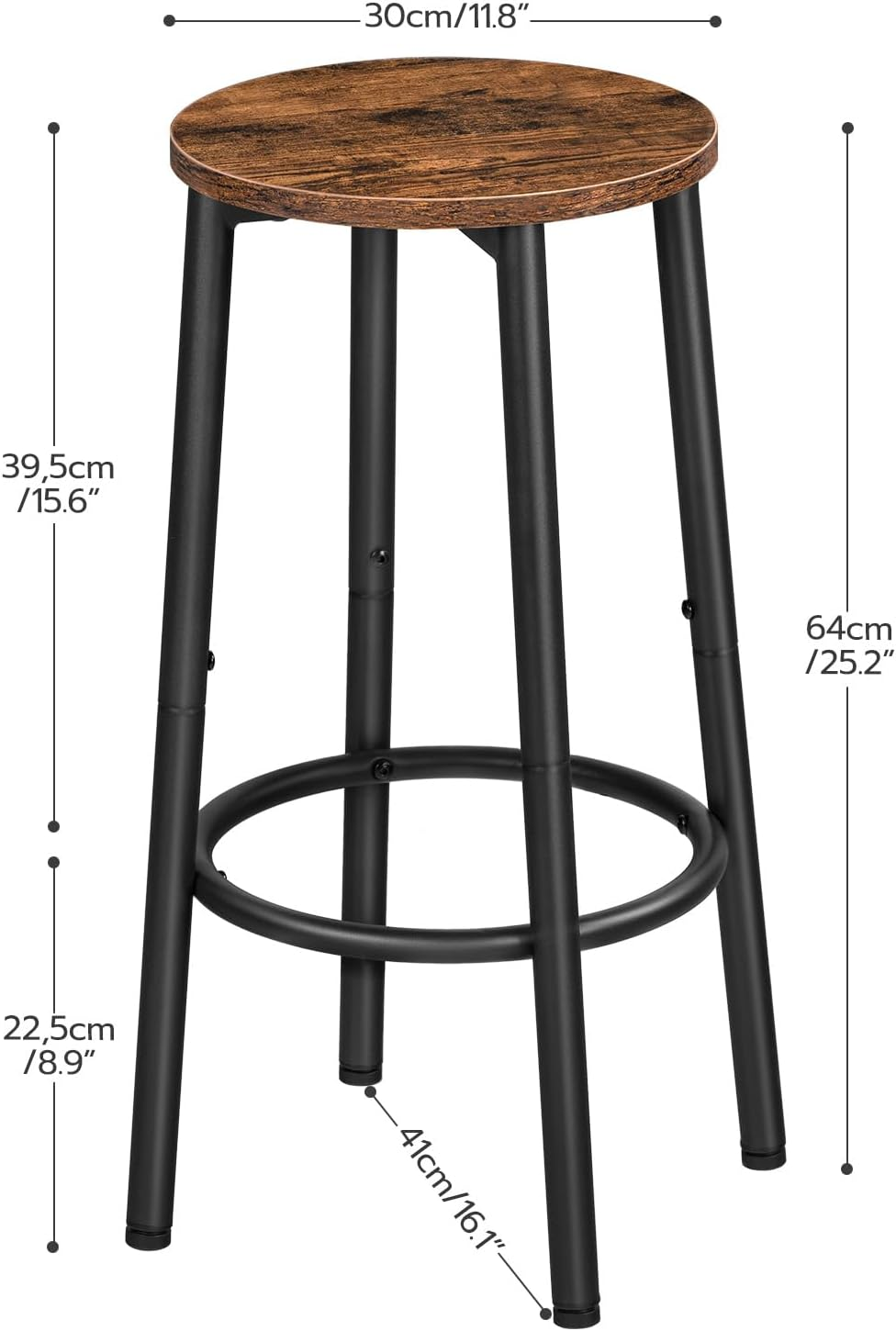 HOOBRO Bar Stools, Set of 2 Bar Chairs, Kitchen round Height Bar Stools with Footrest, Dining Chair, Sturdy Steel Frame, for Dining Room, Kitchen, Party, Easy Assembly,Rustic Brown BF03BY01 image number 2