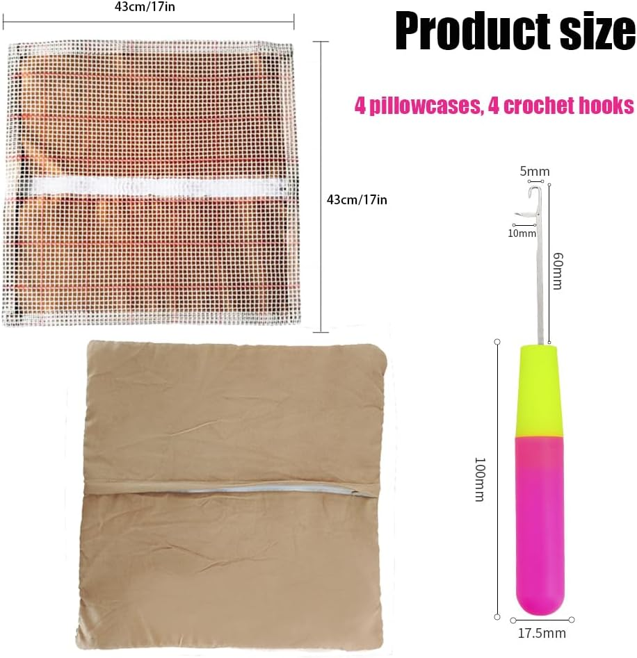 4Pcs Pillow Case Making DIY Kit Tool Embroidery Crafts, Latch Hook Mesh Making Blank Rug Canvas Mesh, Hook Canvas, Hook Rugs, Rug Hooking Tool, Rug Hooking Mesh Canvas, Rug Making image number 1