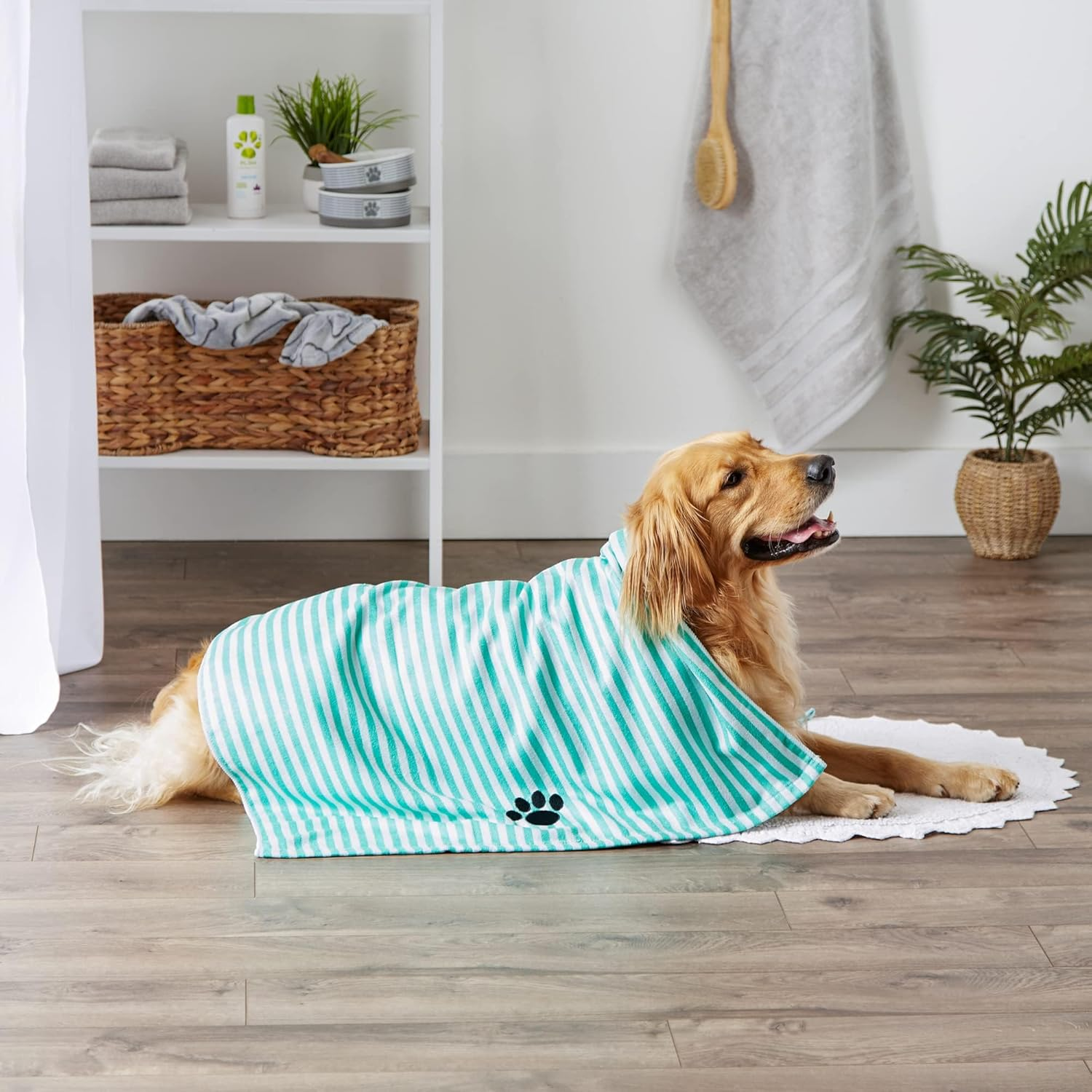 Bone Dry Pet Grooming Towel Collection Absorbent Microfiber X-Large, 41X23.5, Striped Aqua image number 4