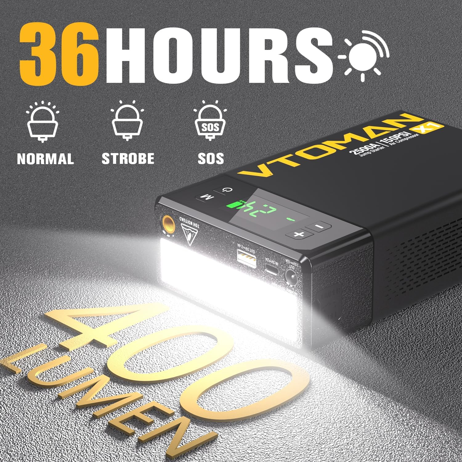 VTOMAN X1 Jump Starter with Air Compressor, 2500A Portable Battery Booster (Up to 8.5L Gas/6L Diesel Engines) with 150PSI Digital Tire Inflator, 12V Power Pack Car Jump Box Charger with LCD Display