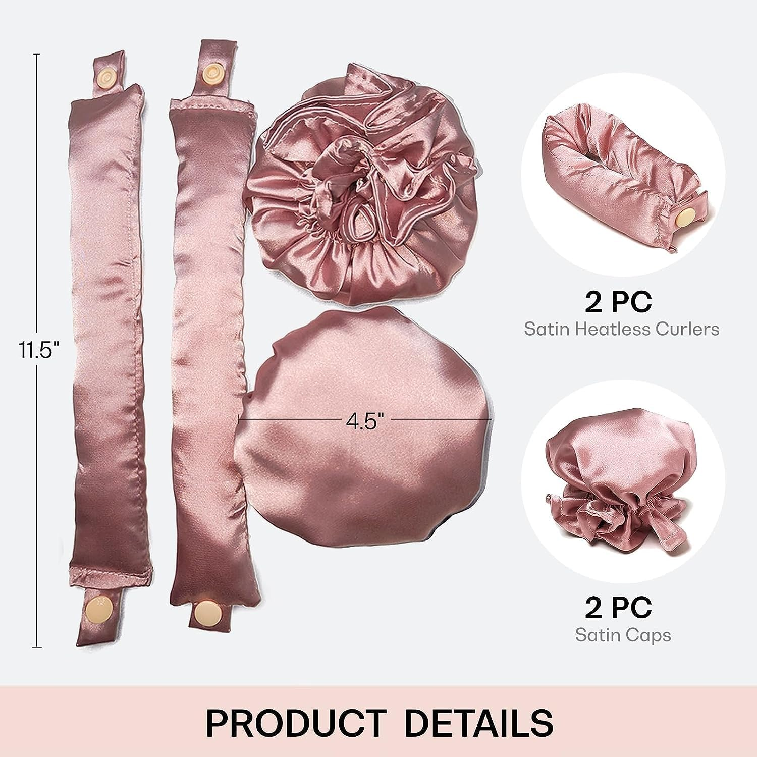 Satin Heatless Hair Curler 2Sets/4Pcs, Pillow Rollers with Hair Caps, Soft Heatless Curling Rod Headband for All Hair Types, Soft Rollers Hair Curlers to Sleep In image number 2