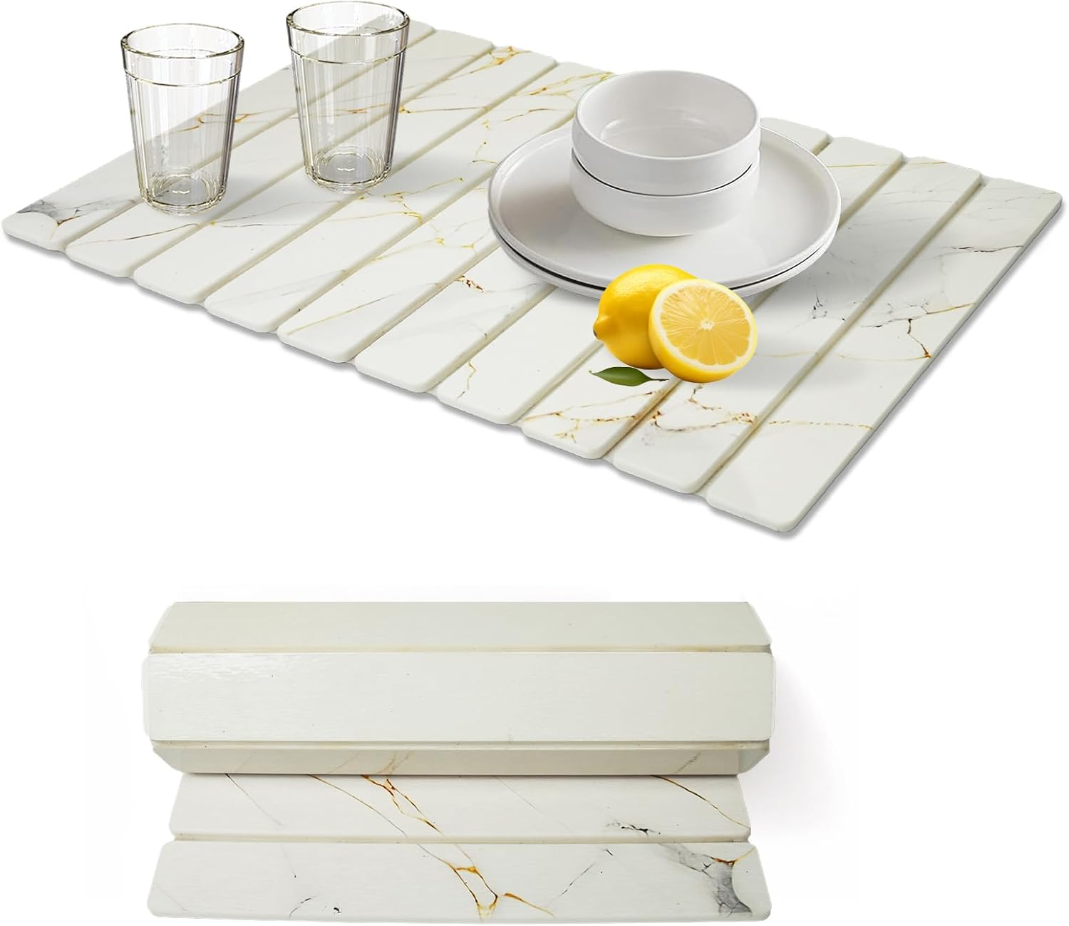 Collapsible Stone Dish Drying Mat, Stone Drying Mat for Kitchen Counter, Diatomaceous Earth Mat with Non-Slip Mesh Pad, 60 X 39 Cm (C) image number 1