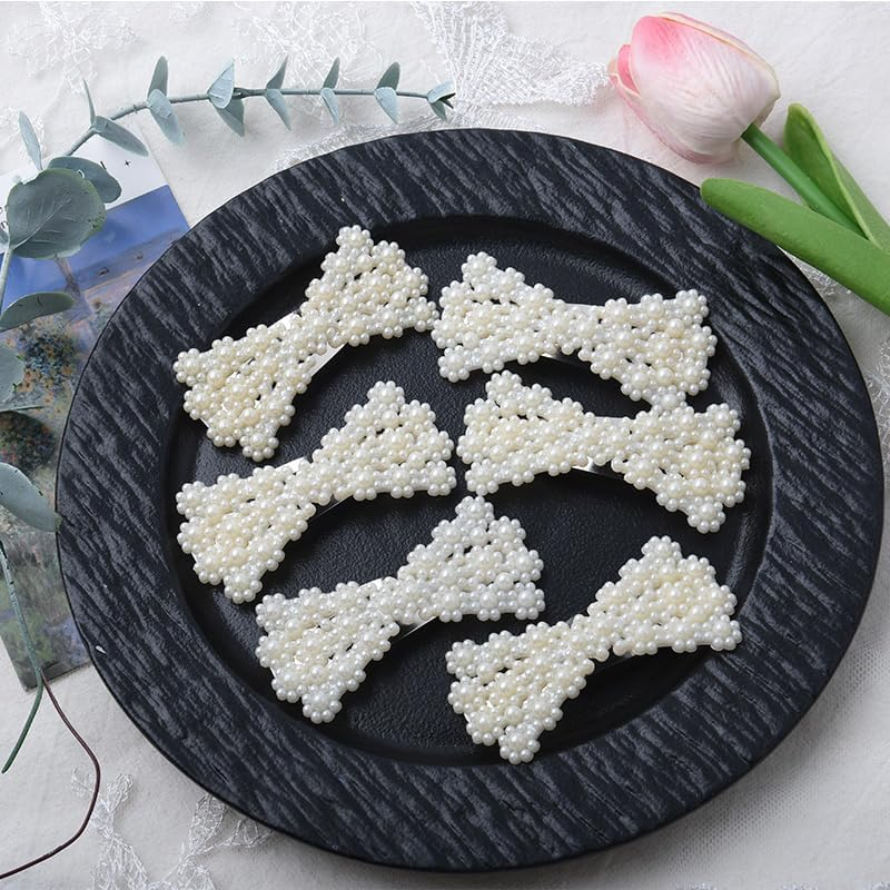 Pearl Hair Clips Hair Bow Barrettes for Girls Women Elegant Bowknot Hair Clip Pearl Bobby Pins for Hair Wedding Bow Hair Clips 6Pcs Fashion Hair Accessories for Women image number 2