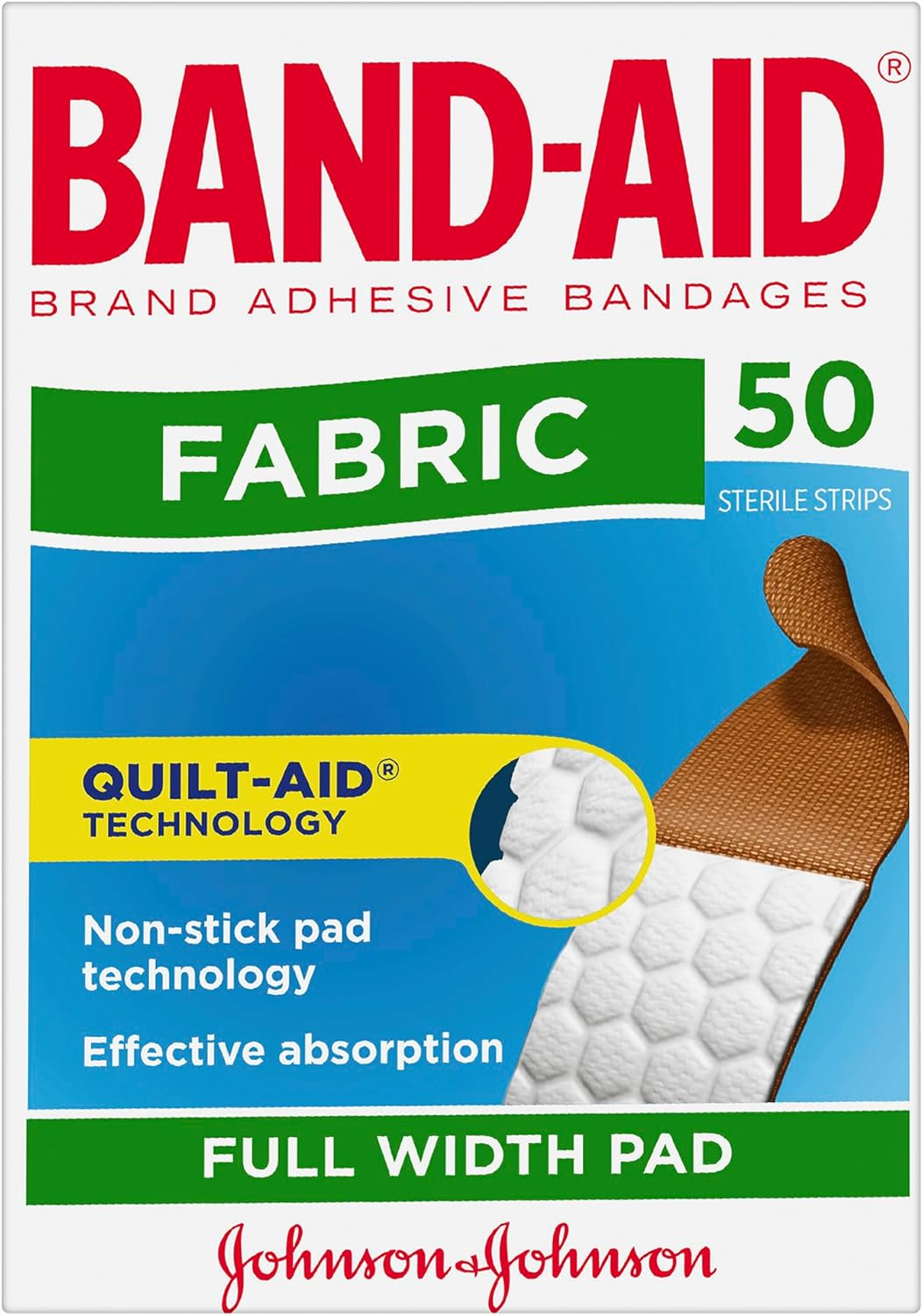 Band-Aid Fabric Strips 50 Pack |Non-Stick Pad Technology| Greater Coverage|Extra Flexible image number 2