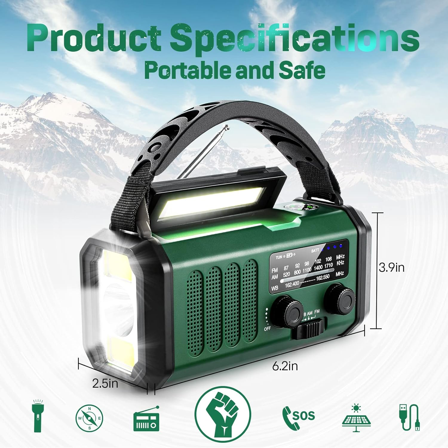 【2023 Newest】 Emergency Hand Crank Weather Radio with 10000Mah Battery Backup, AM FM NOAA Weather Radio, Type-C Charge,Solar Charging,Sos, 3 Modes LED Torch，Reading Lamp, Compass for Outdoor Survival image number 6
