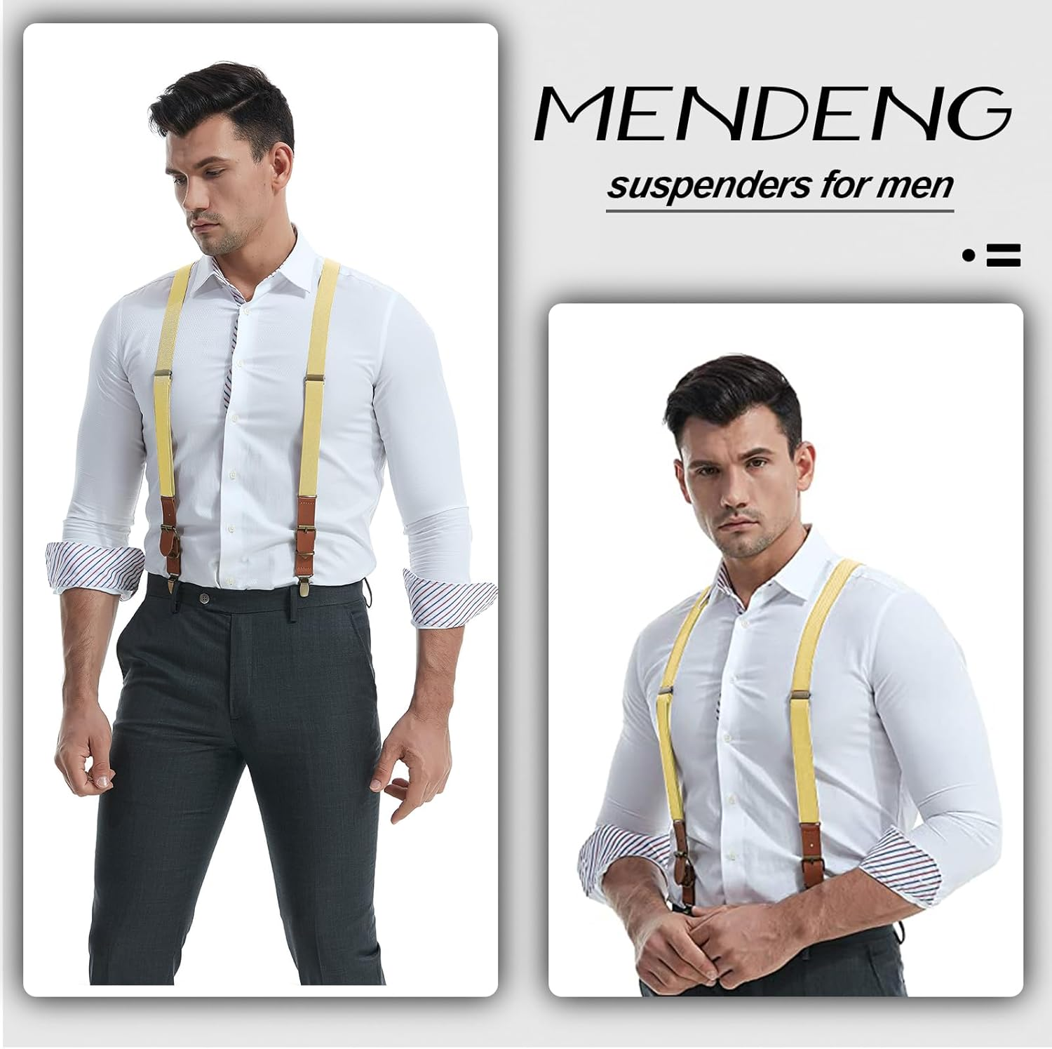 MENDENG Suspenders for Men Solid Color Adjustable Braces X Back Shoulder Straps - 4 Clips/Beige image number 5