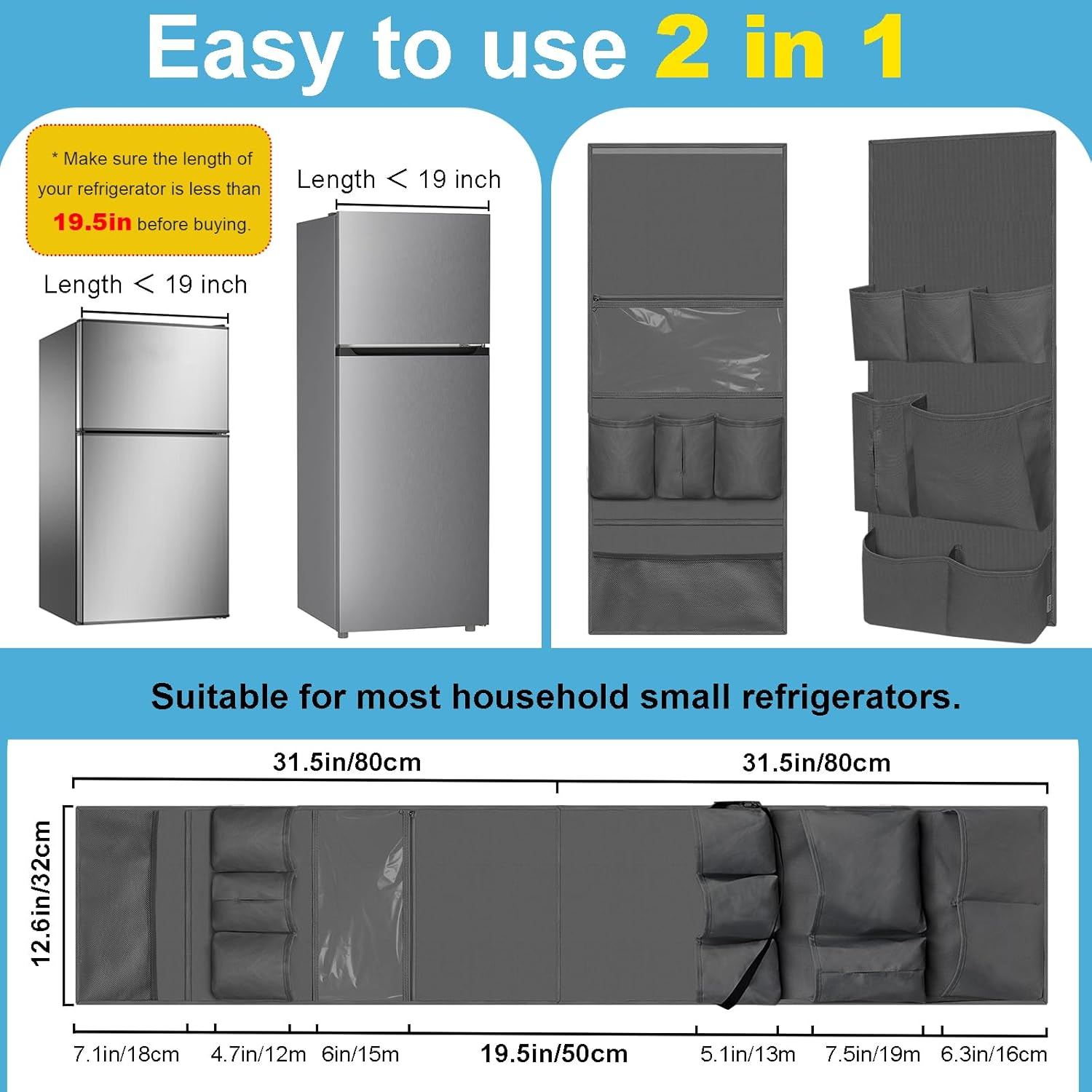 Mini Fridge Organizer, over the Fridge Storage Organizer with 14 Pockets, College Dorm Fridge Storage for Office, Kitchen, Home, School, Black image number 4