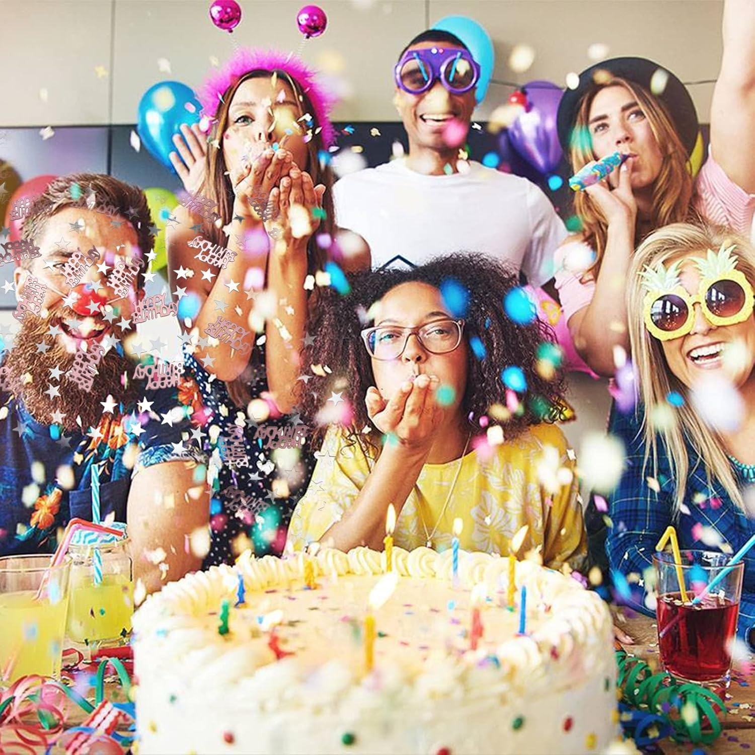 30G Happy Birthday Confetti, Rose Gold Birthday Confetti Party Decorations Table Decor Cards Sprinkles, Silver Star Confetti for Girls Woman Kids Birthday Party Table Decoration image number 4