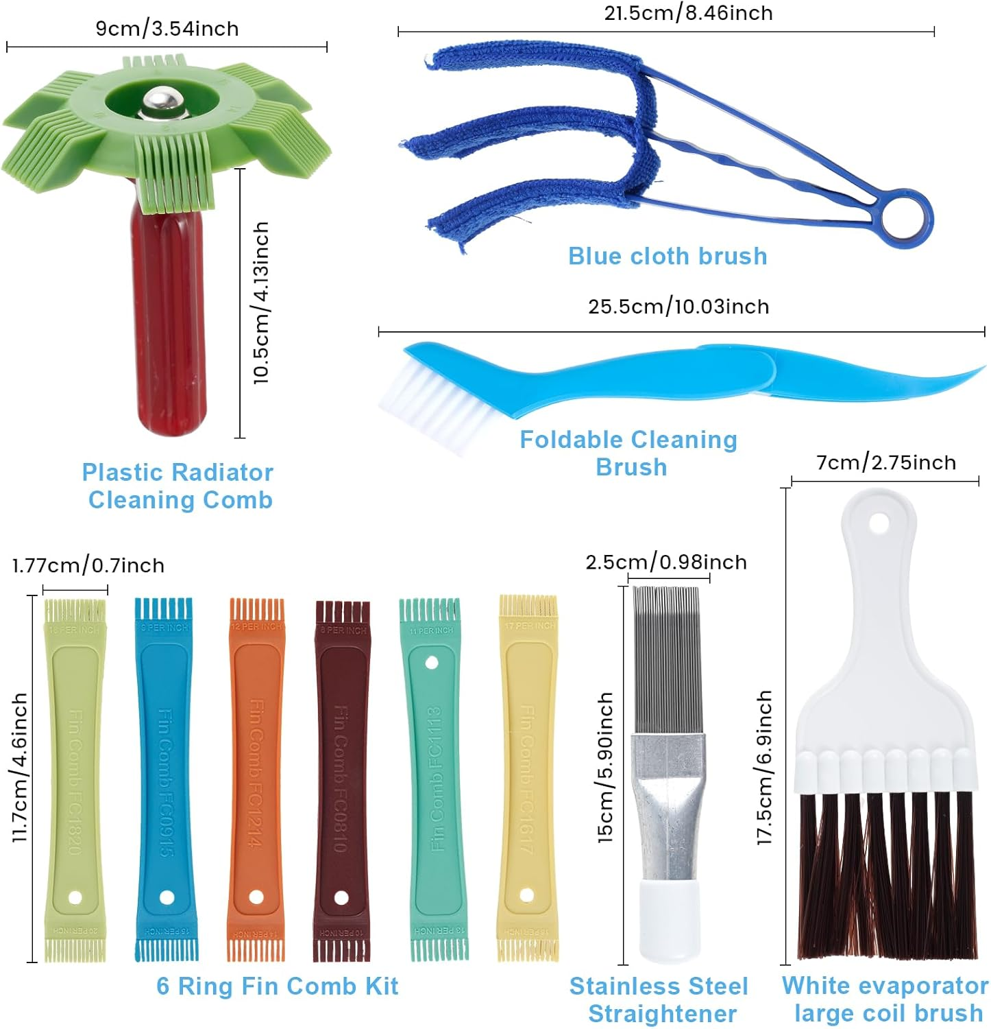 6Pcs Air Conditioner Fin Cleaner Set, AC Coil Combs Cleaning Brush, Metal Condenser Fin Straightener, Condenser Repair Clean Set, Ac Coil Cleaner Kit for AC Radiator Evaporator Repair Clean Tool image number 2