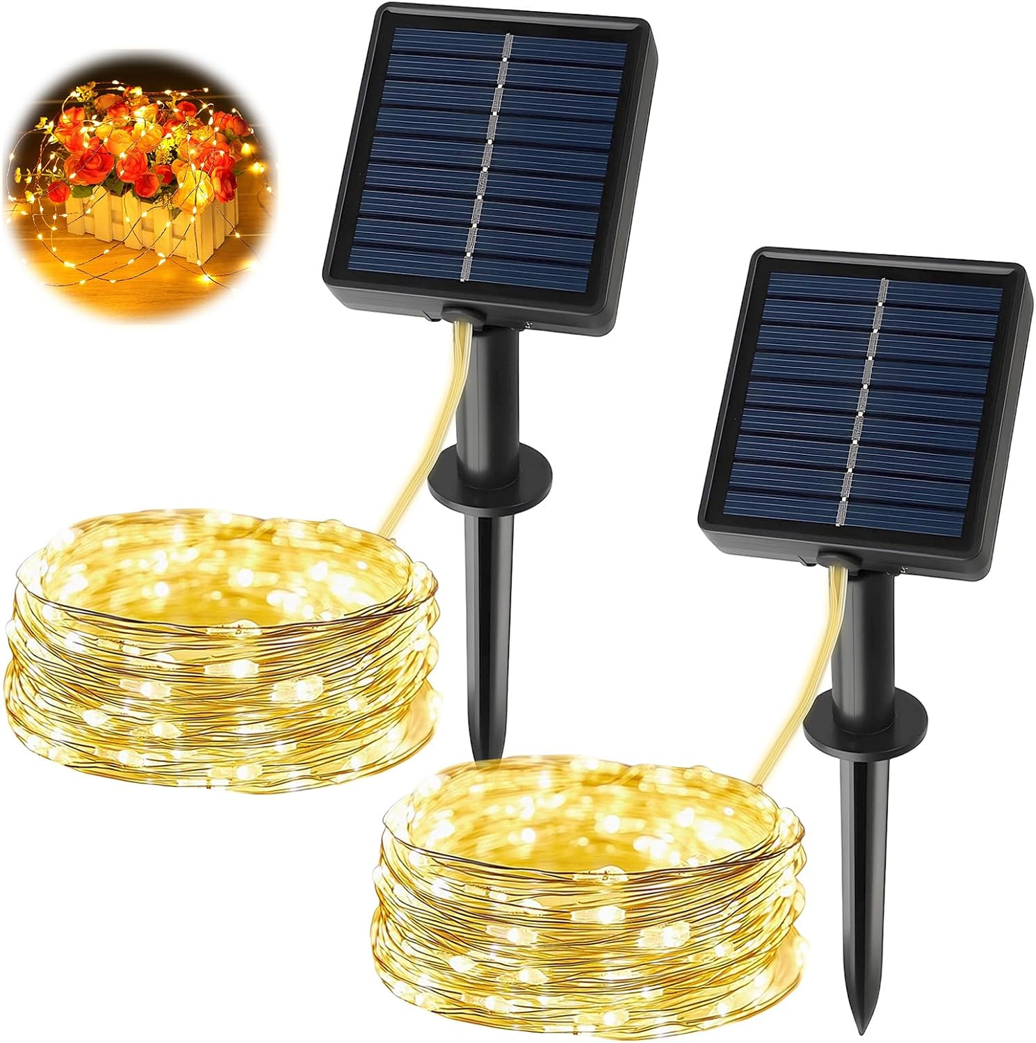 2 Pcs Solar Fairy Lights Outdoor, 12M 100 LED Solar String Lights with 8 Modes & IP65 Waterproof, Auto On/Off Garden Lights for Diwali Christmas Party Patio & Garden Decor (Warm White) image number 3