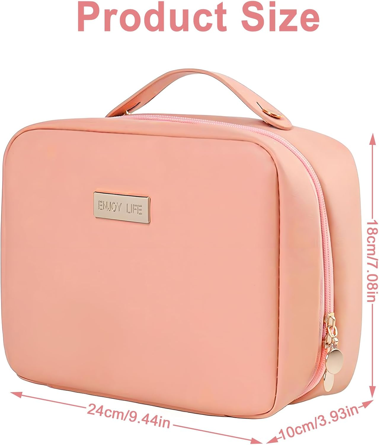 Travel Makeup Bag, Large Capacity Cosmetic Bag, PU Leather Waterproof Cosmetic Bag, Women Portable Travel Makeup Bag with Handle and Free-Standing Brush Holder, Pink, Elegant image number 2